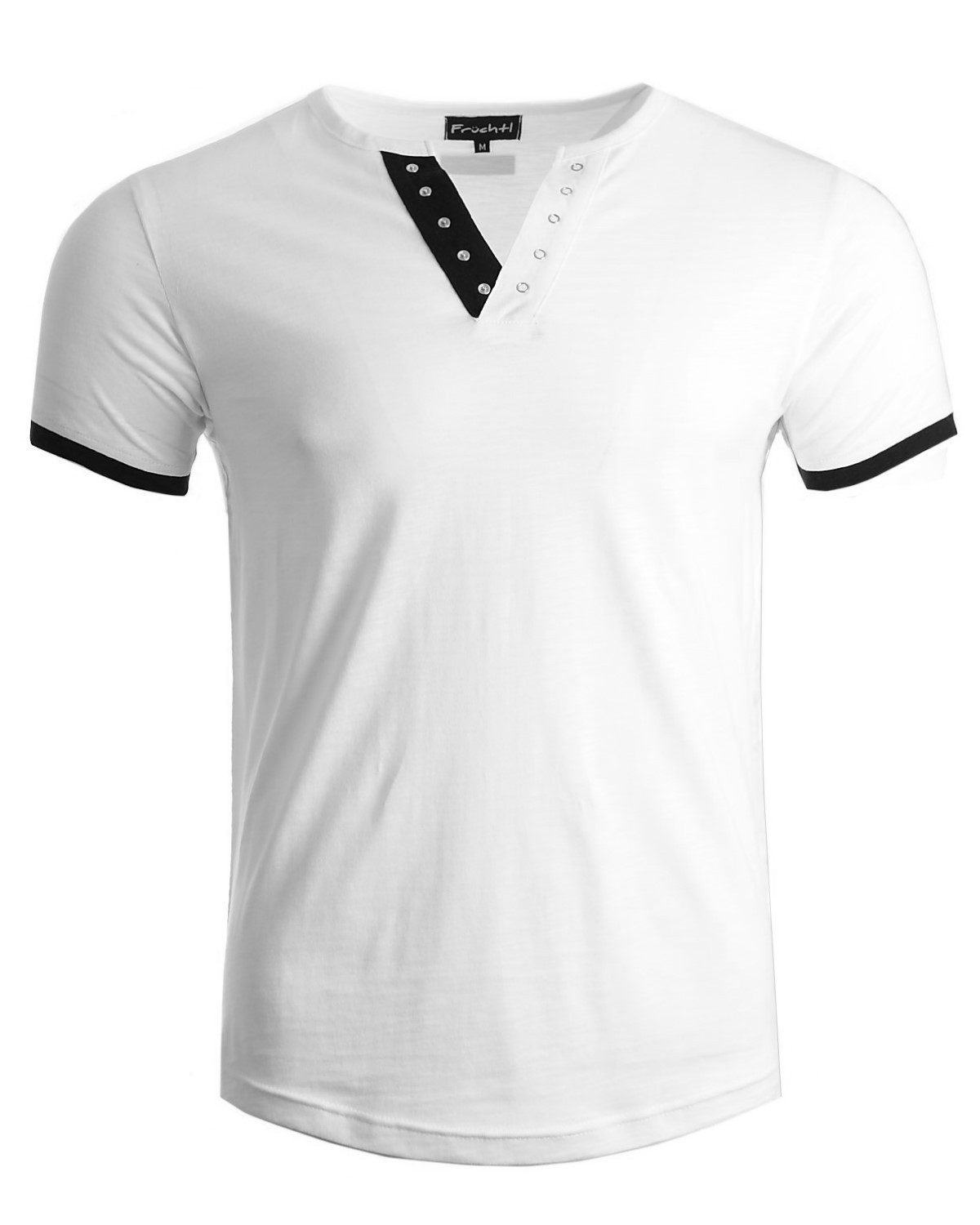 Früchtl T-Shirt mit V-Ausschnitt und farblich abgesetzter Knopfleiste