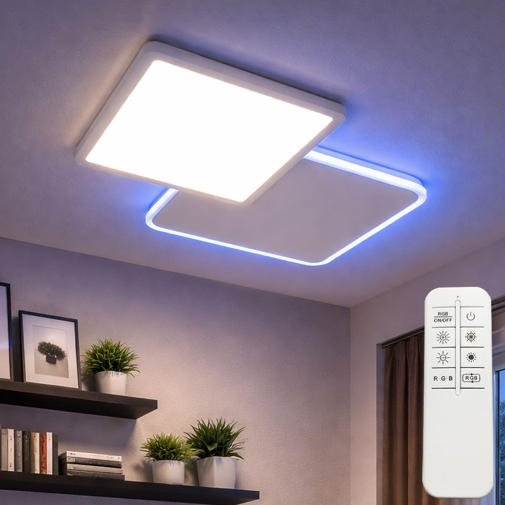 JUST LIGHT LED Deckenleuchte, LED-Leuchtmittel fest verbaut, Kaltweiß, Warmweiß, Neutralweiß, Tageslichtweiß, Farbwechsel, LED Deckenleuchte Farbwechsel rechteckig Deckenlampe dimmbar