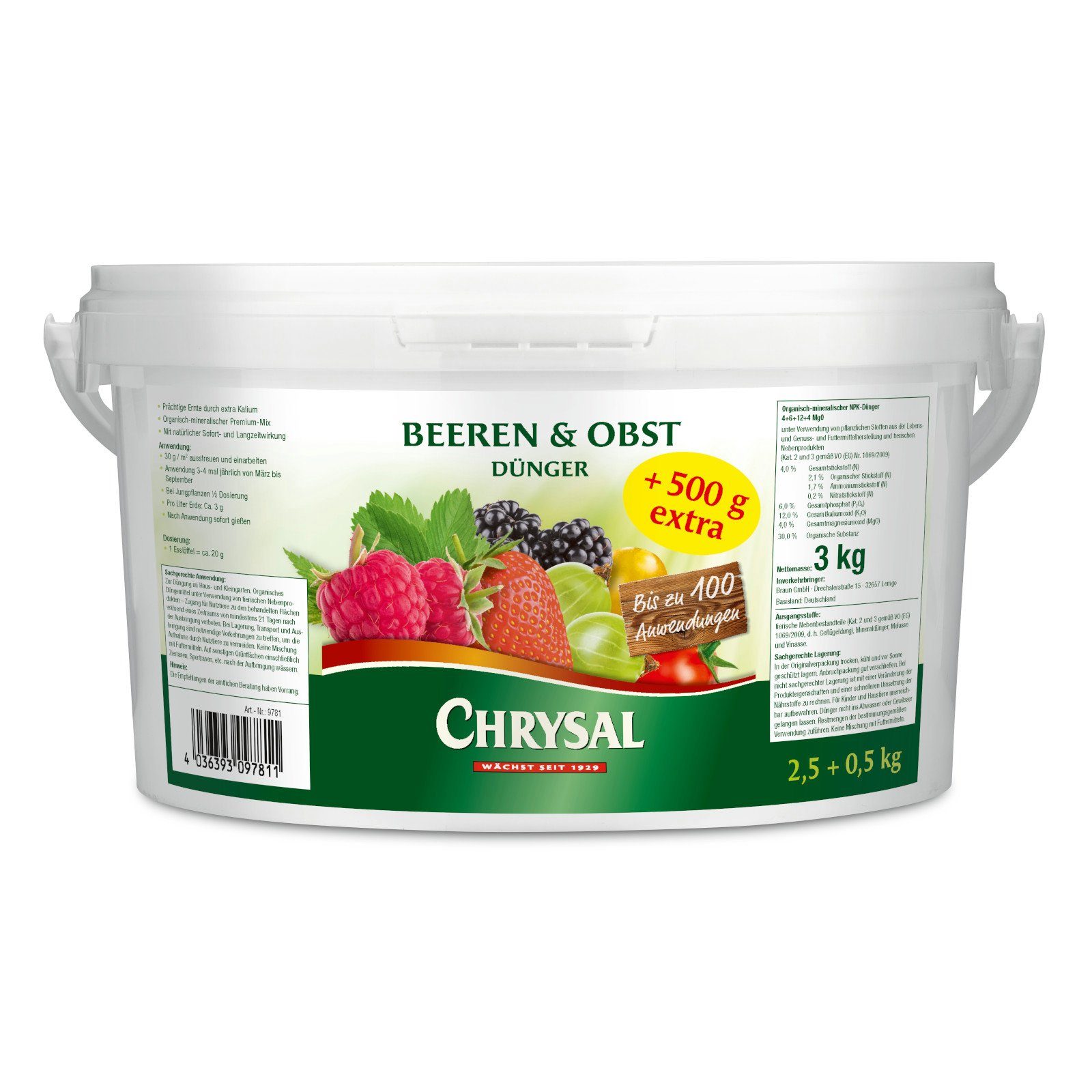 Chrysal Spezialerde Beeren und Obst Dünger, Aktion 2,5 kg + 500 g extra, (Aktion 2,5 kg + 500 g extra)