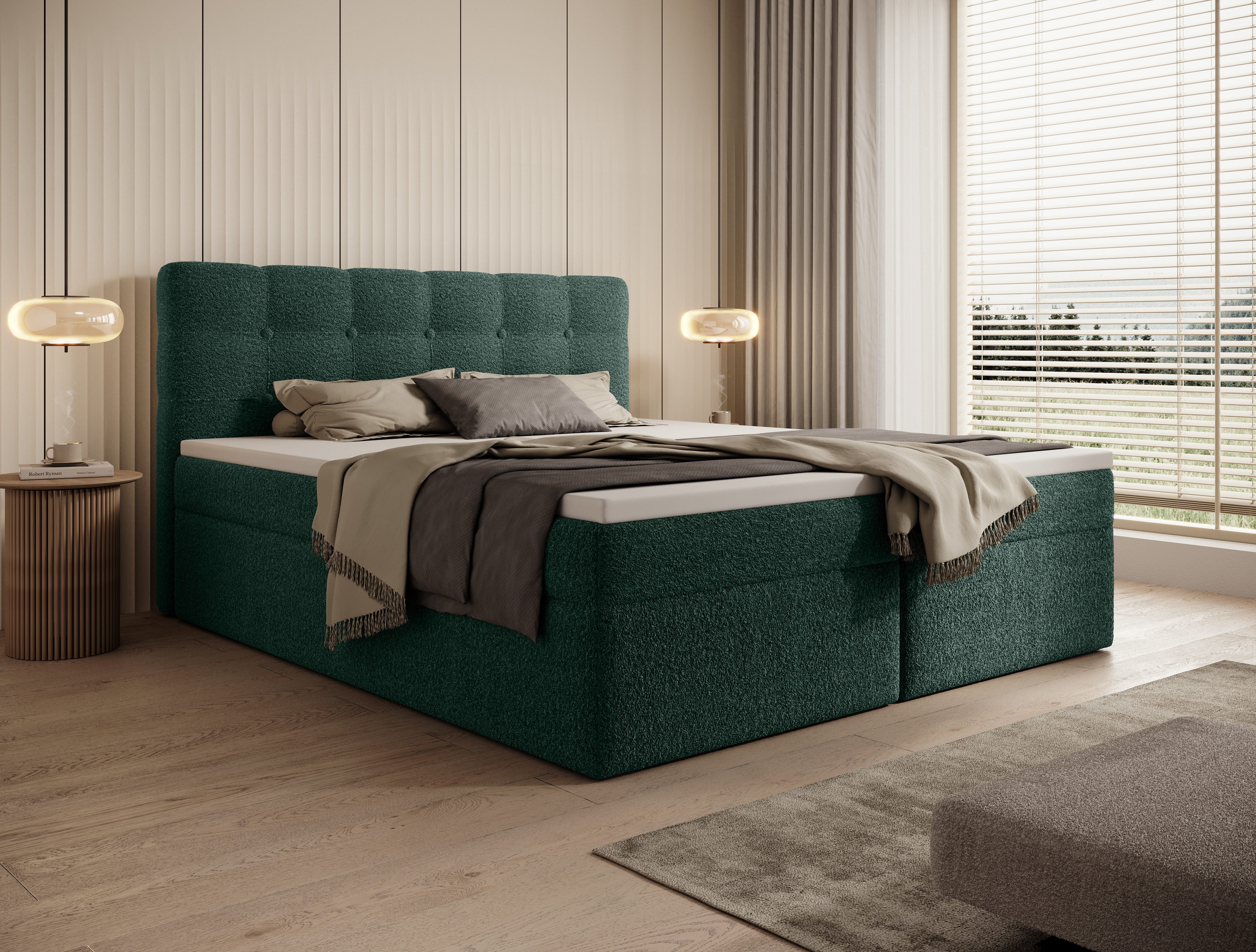 Goldstoff Boxspringbett "FADO" 140x200–180x200 cm mit Bettkasten - Komfort & Stauraum Deluxe (Komfortbett mit Federkern und Stauraum - Modernes Bett 140 160 180 cm, 1-St., mit Stauraum und Topper - Komfortables Doppelbett modern), 140/160/180 x 200cm - Luxuriöses Schlafvergnügen