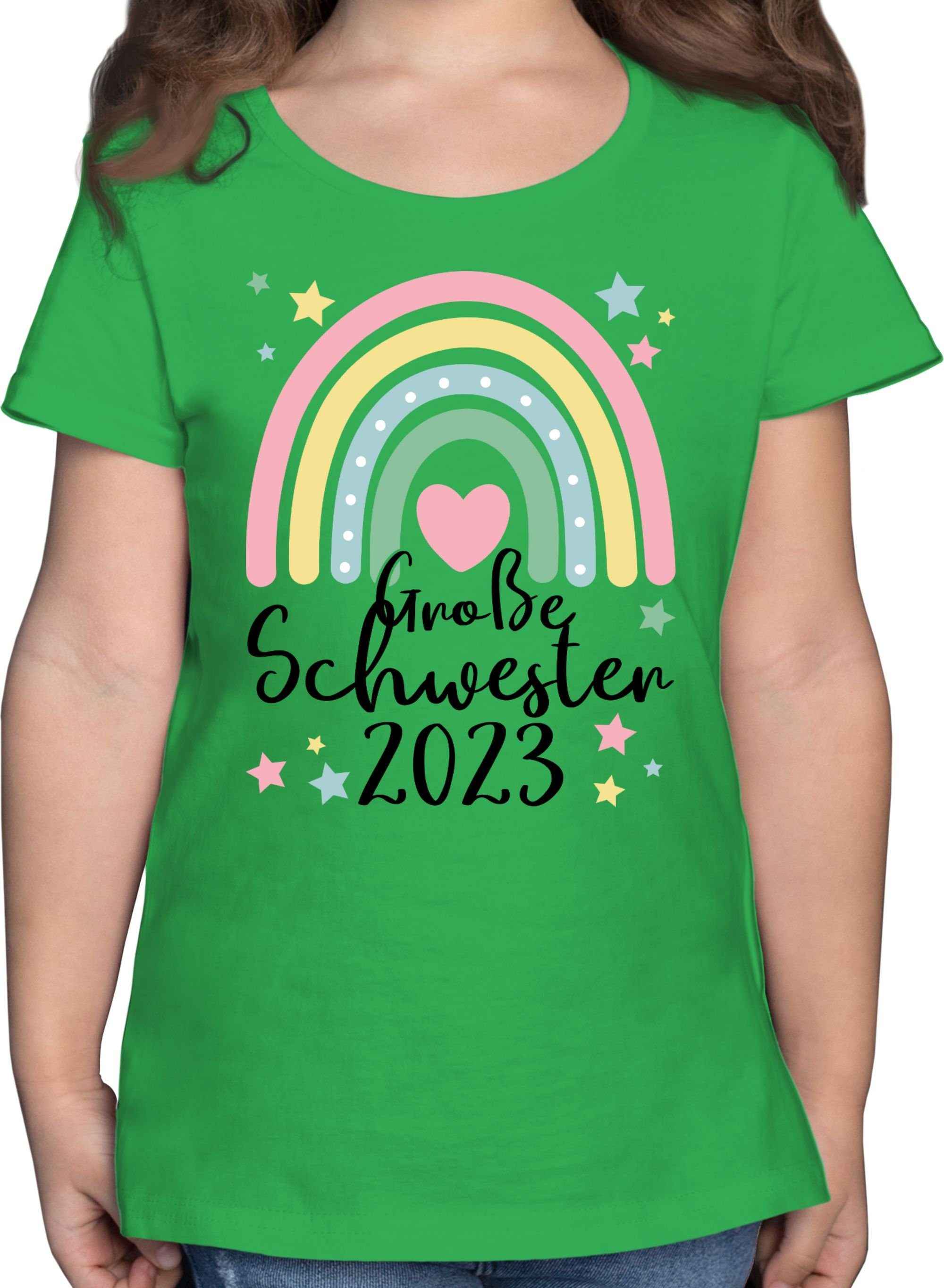 Shirtracer T-Shirt Große Schwester Geschenk 2023 Regenbogen Big Sister Große Schwester 3 Grün