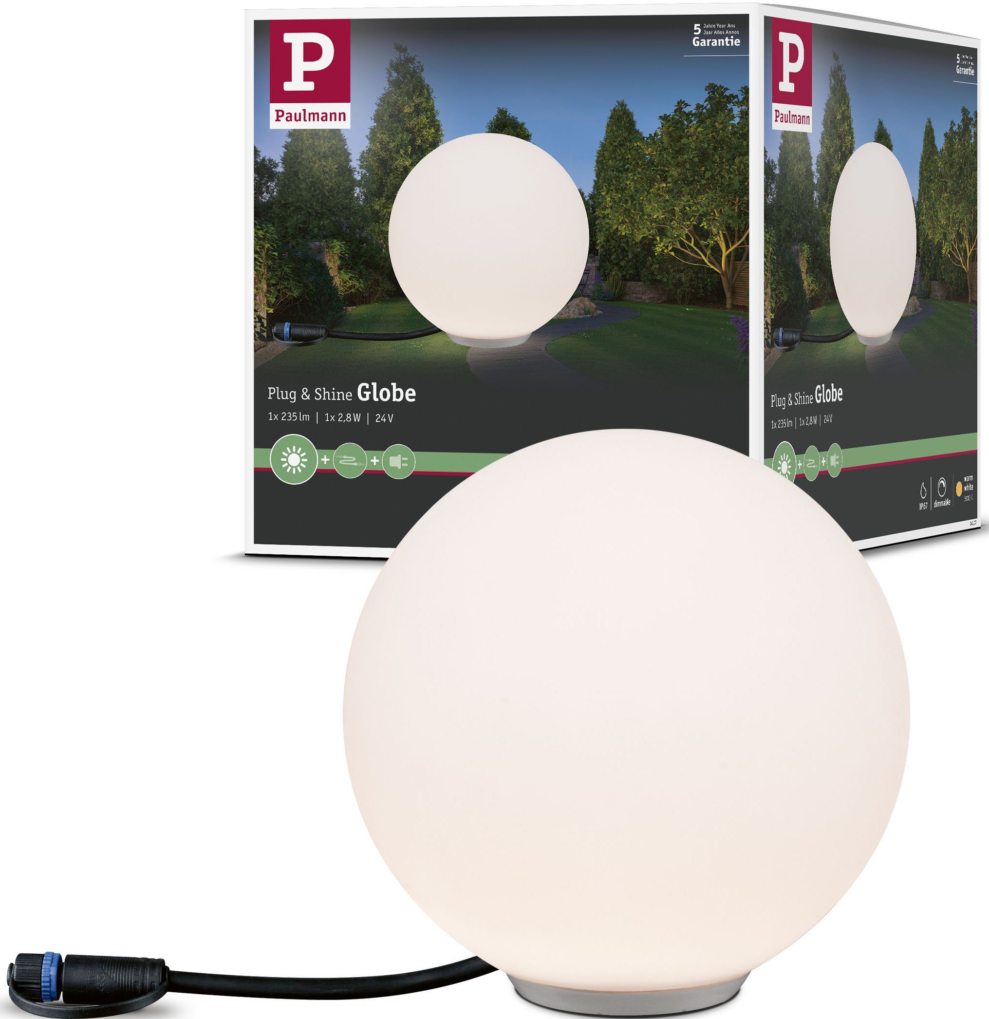 Paulmann LED Plug Kugelleuchte & IP67 LED-Modul, integriert, Warmweiß, Plug Shine, & 3000K LED fest 24V Shine