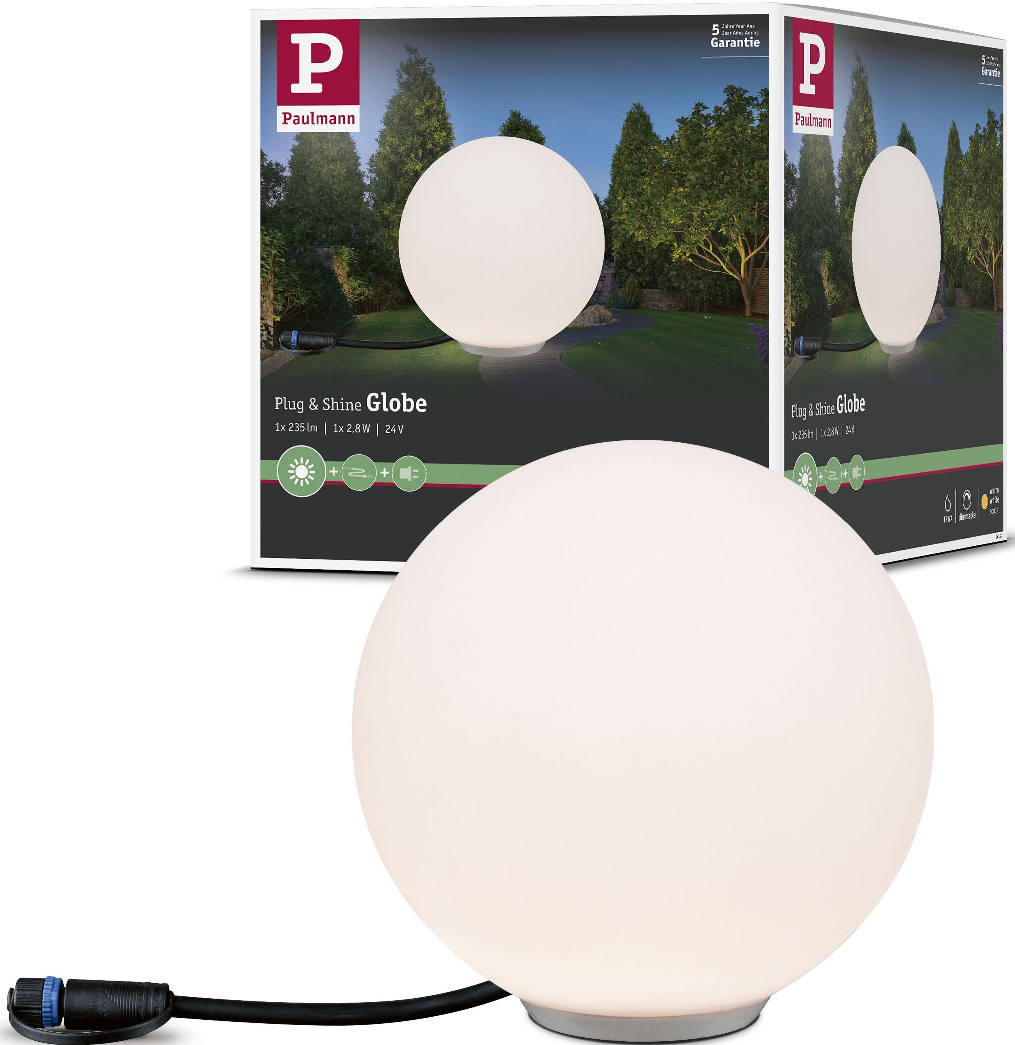 Paulmann Plug & Shine LED-Leuchte Globe Ø 20 cm IP67 Warmweiß