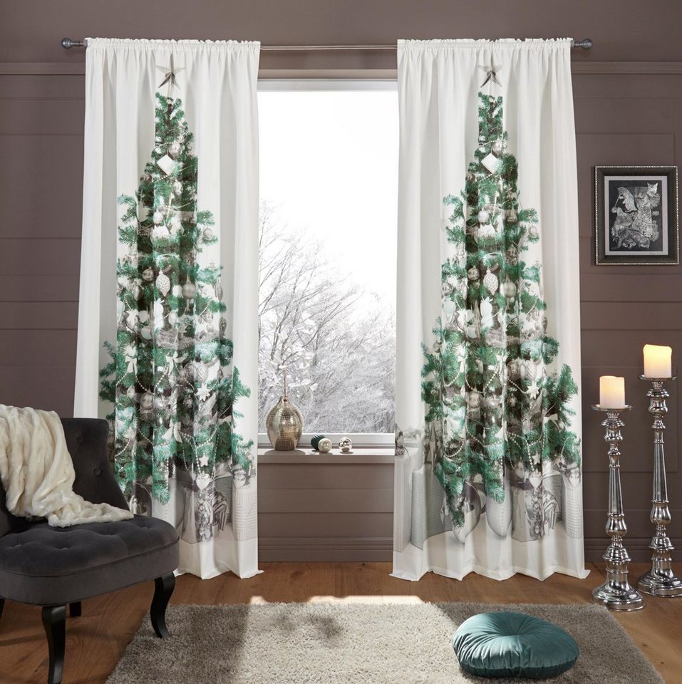 Vorhang Xmas Tree, my home, Stangendurchzug (1 St), blickdicht,  Weihnachtlich mit Weihnachtsdeko HxB: 230x140