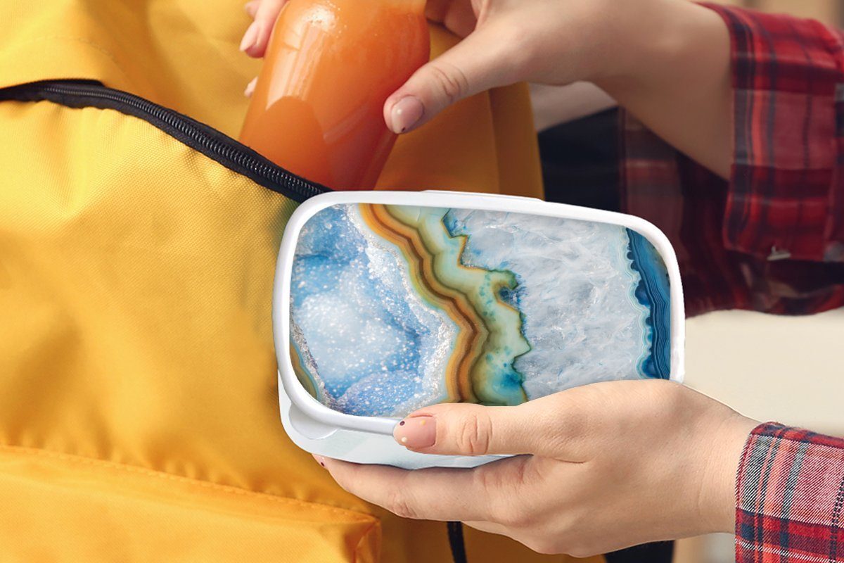 MuchoWow Lunchbox Querschnitt eines Mädchen und für Kinder für Jungs Edelsteinkristalls, Brotbox Brotdose, und weiß Erwachsene, (2-tlg), Kunststoff