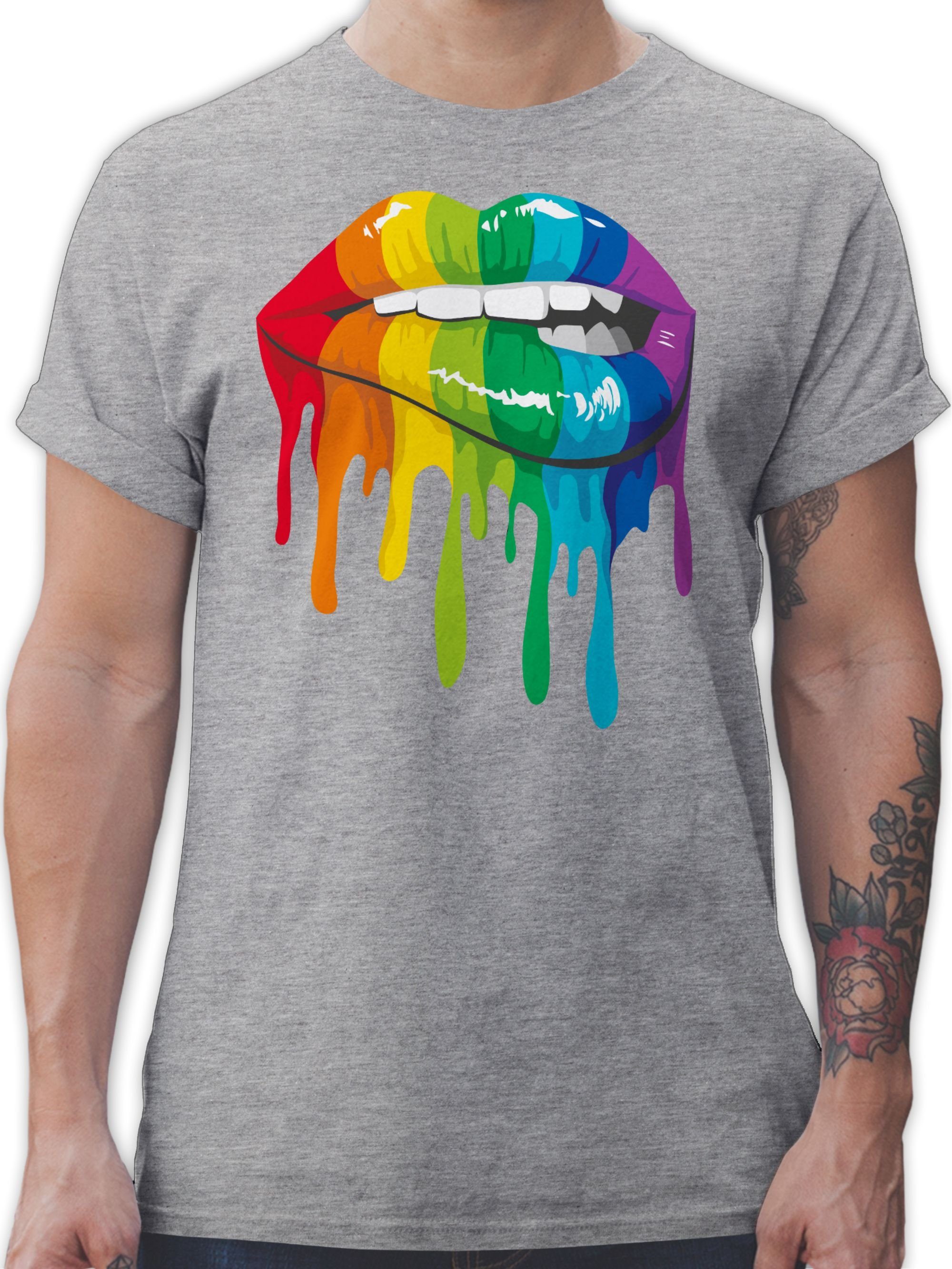 LGBTQ T-Shirt 3 Lippen meliert Shirtracer & Grau LGBT Kleidung LGBT