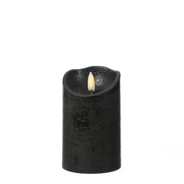 MARELIDA LED-Kerze Rustik Optik Echtwachs flackernd H: 12,5cm D: 7,5cm Timer schwarz