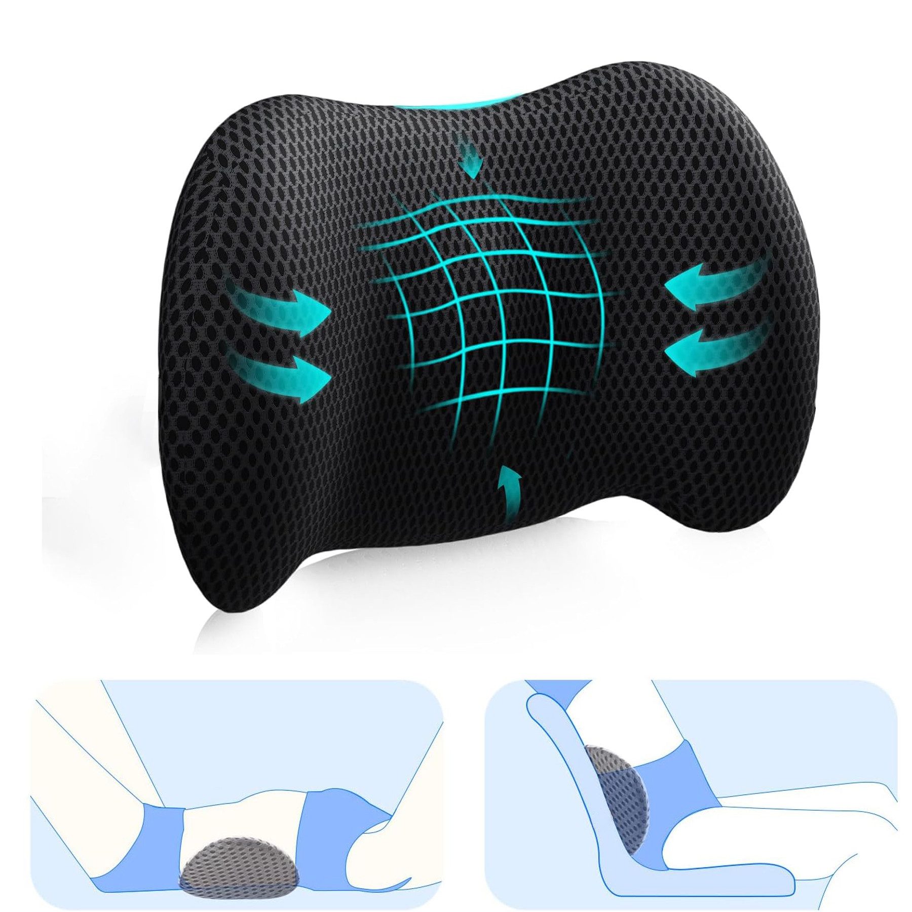 Mutig Rückenkissen Lumbalkissen Rückenkissen, Ergonomisches Lendenkissen aus Memory Foam, Rückenpolster für Back Support, Lendenstützkissen für Autositze, Lumbalkissen für Bürostuhl und Autositz, Rückenstützkissen, für unteren Rücken,verstellbares Rückenk