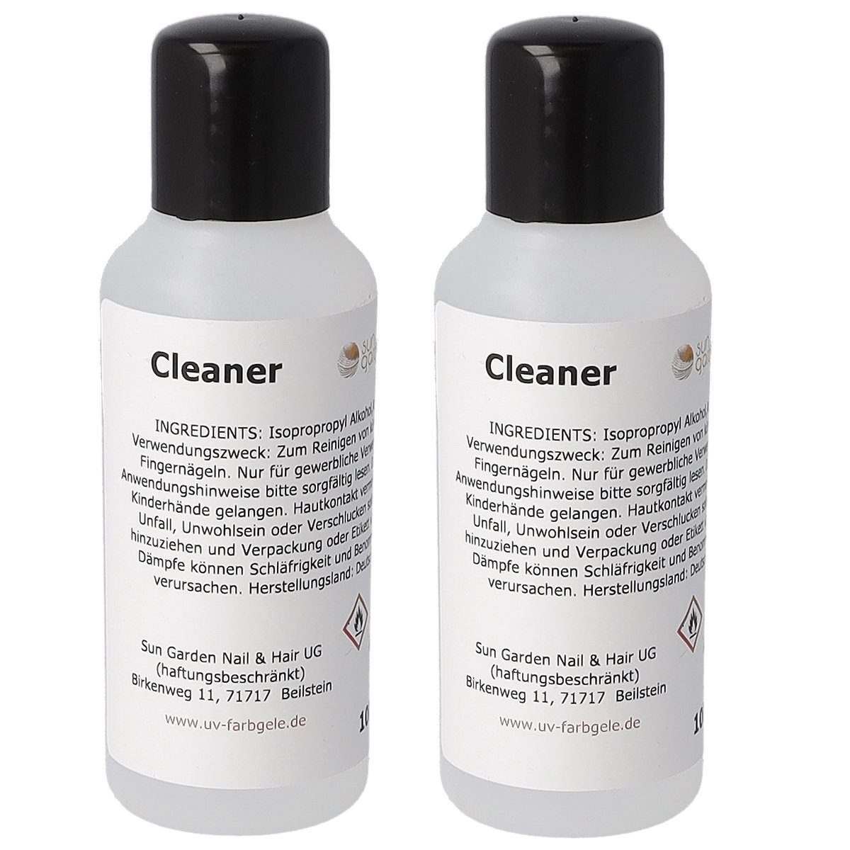 Sun Garden Nails Nageldesign Zubehör Nagelreiniger Cleaner 2 x 100 ml, Zum Reinigen des Fingernagels und Nail Pinsel
