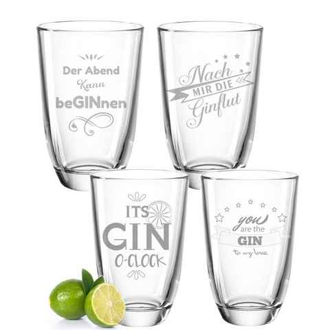 GRAVURZEILE Cocktailglas 4er Set GIN-Gläser - Nach mir die GINflut & Der Abend kann beGINnen, Glas, Montana Geschenk Set aus gravierten 4 Gin-Gläsern