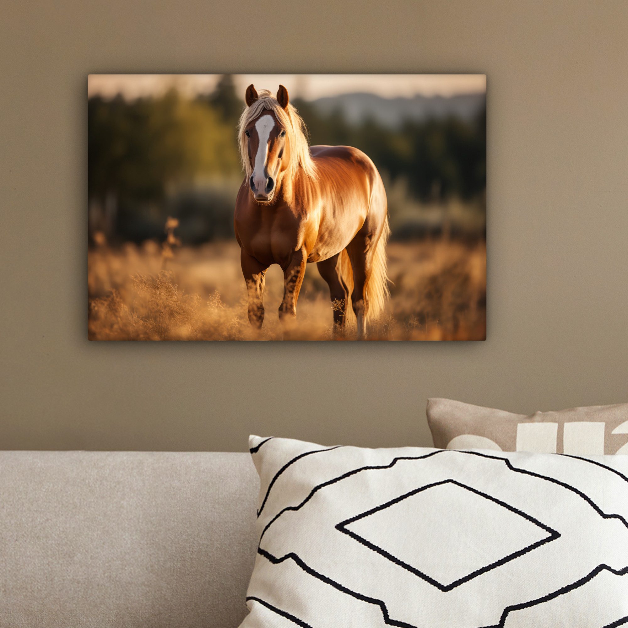 OneMillionCanvasses® Leinwandbild Pferd - Braun - Natur - Weide - Tier, Fotodruck (1 St), Leinwand Canvas Wandbild, Wanddekoration 20x30 cm – Bild 4 von 5