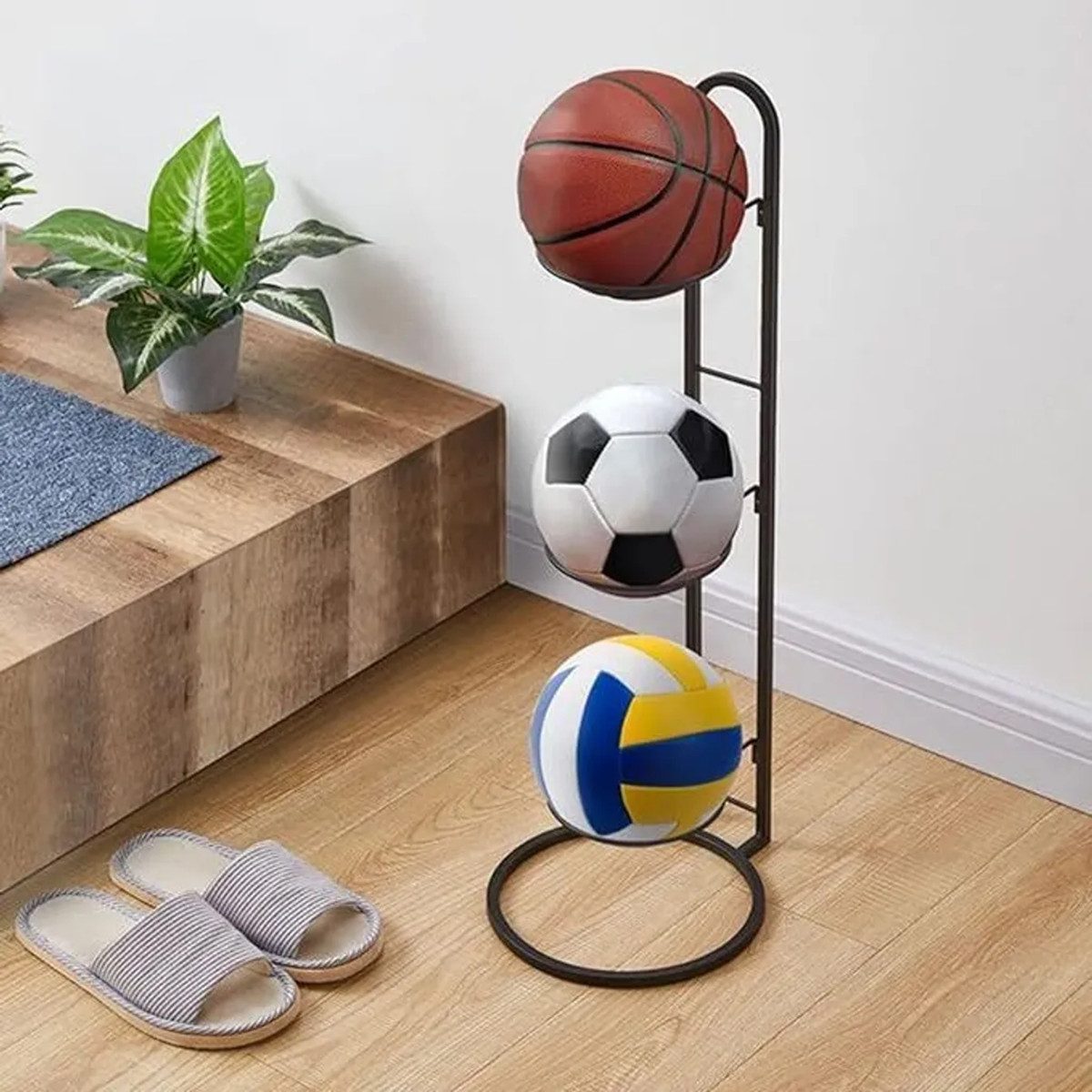 Basketballkorb 2 Stücke Aufbewahrungsregal für Sportbälle,3 Stufen Organizer