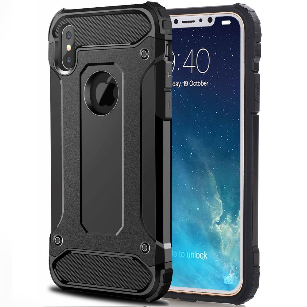 FITSU Handyhülle Outdoor Hülle für iPhone X Schwarz, Robuste Handyhülle Outdoor Case stabile Schutzhülle mit Eckenschutz