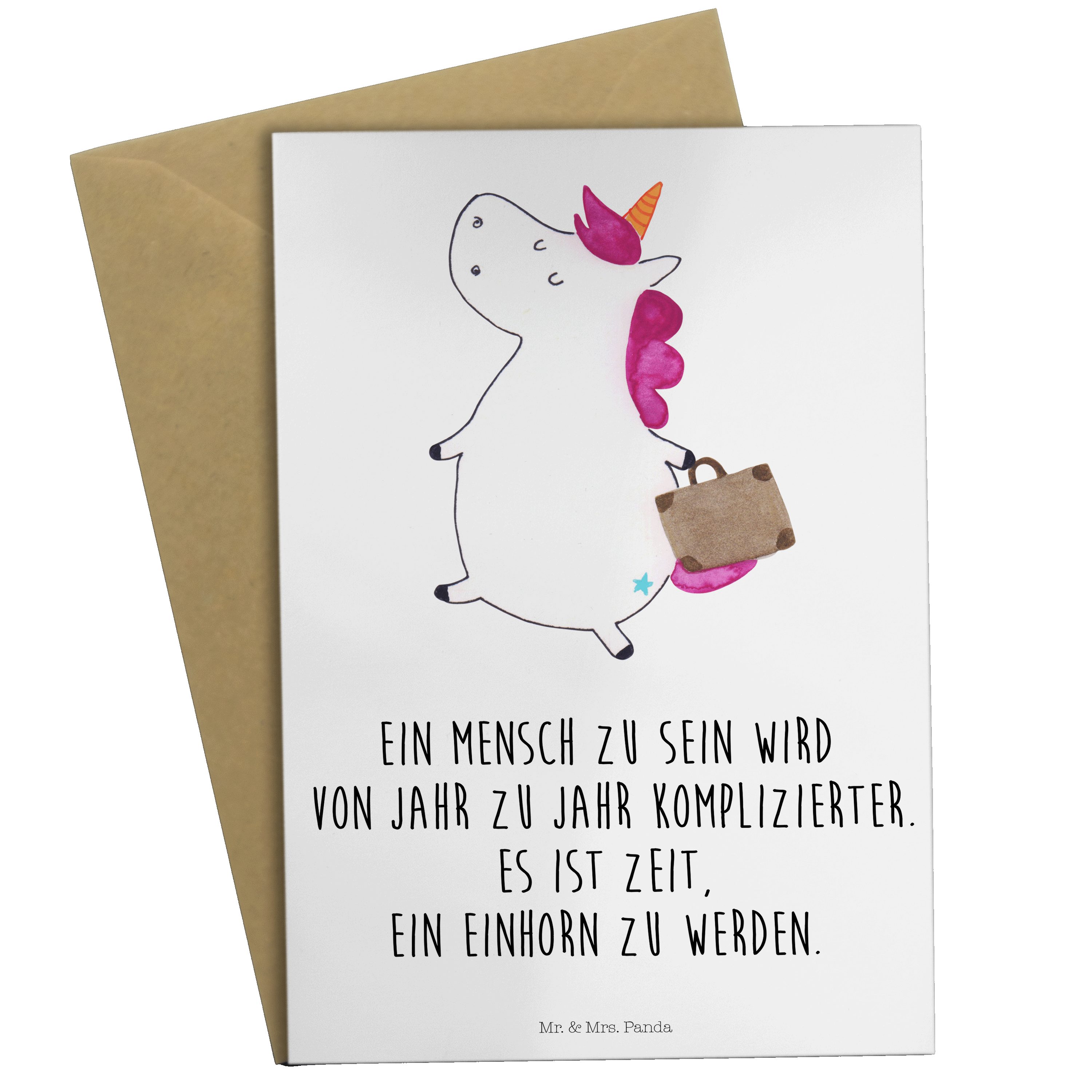 Mr. & Mrs. Panda Grußkarte Einhorn Koffer - Weiß - Geschenk, Gepäck, Einhorn Deko, Einladungskar