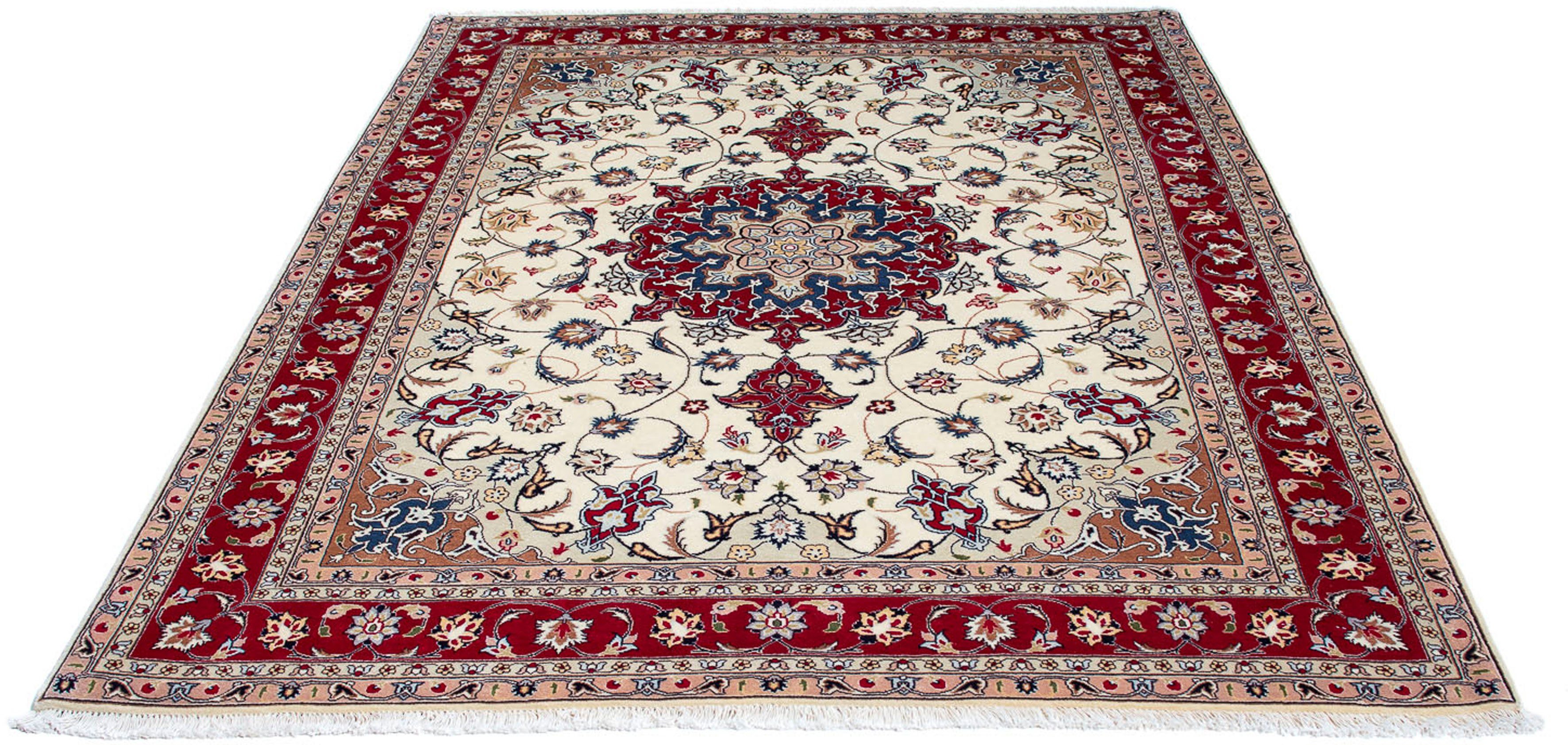 Orientteppich Perser - Täbriz - Royal - 203 x 151 cm - beige, morgenland, rechteckig, Höhe: 7 mm, Wohnzimmer, Handgeknüpft, Einzelstück mit Zertifikat