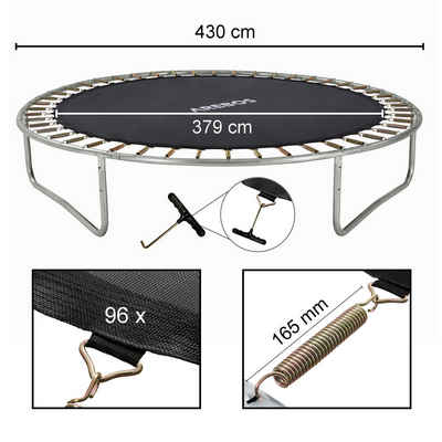 Arebos Hochsprungmatte Trampolin Sprungmatte, Federspanner, Sprungtuch, 9-Fach Naht 165mm (96-St), Maximale Belastbarkeit: 150 kg