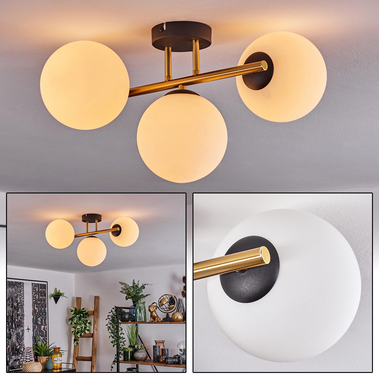 hofstein Deckenleuchte Deckenlampe aus Metall/Glas in Schwarz/Goldfarben/Mi günstig online kaufen