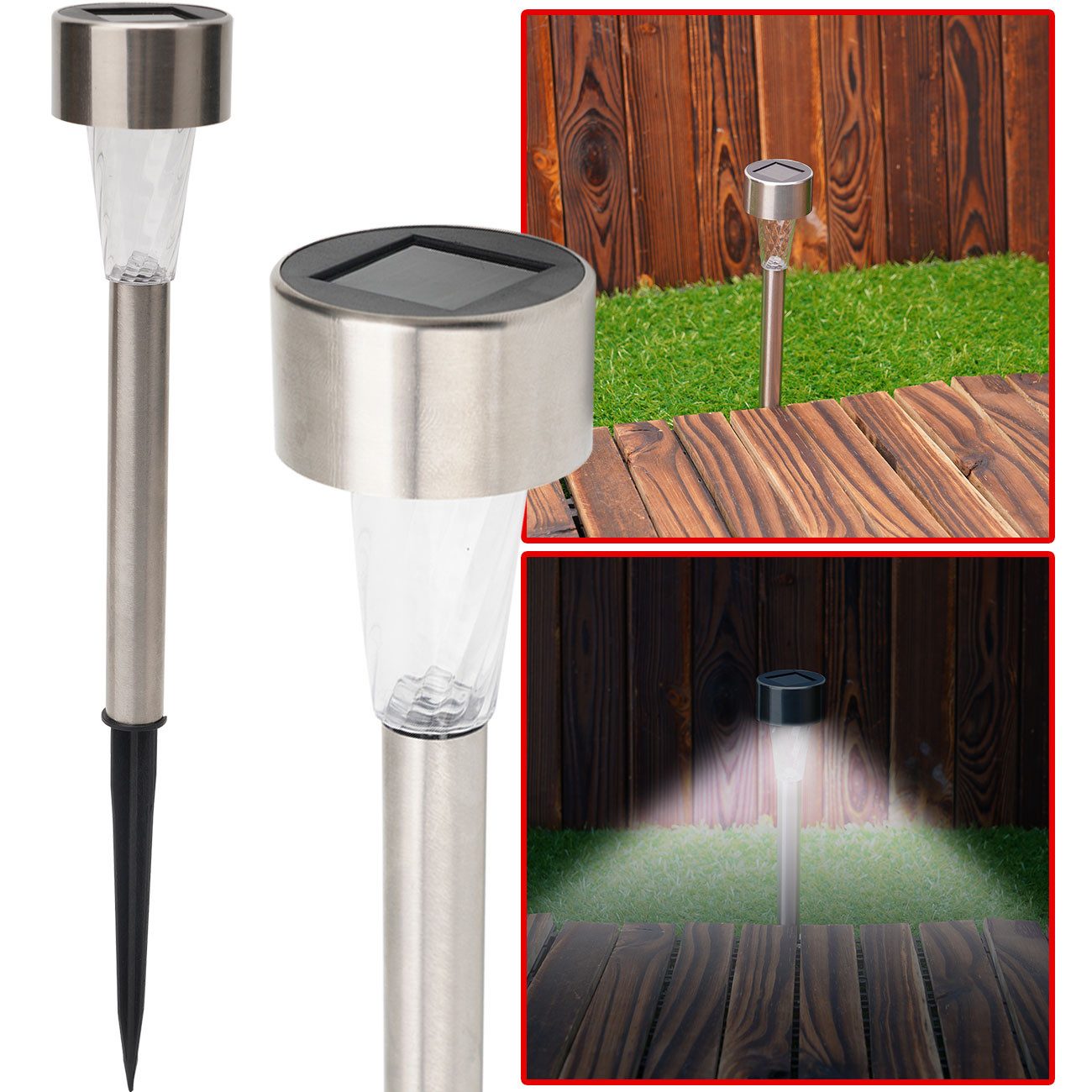 Casativo LED Solarleuchte Mini-LED Solarleuchten, Edelstahl-Erdspieß IP44 für Garten 16/32 St., LED fest integriert, bis zu 8h Licht/Dämmerungssensor/Ø x H: je 4,6 × 31,2 cm