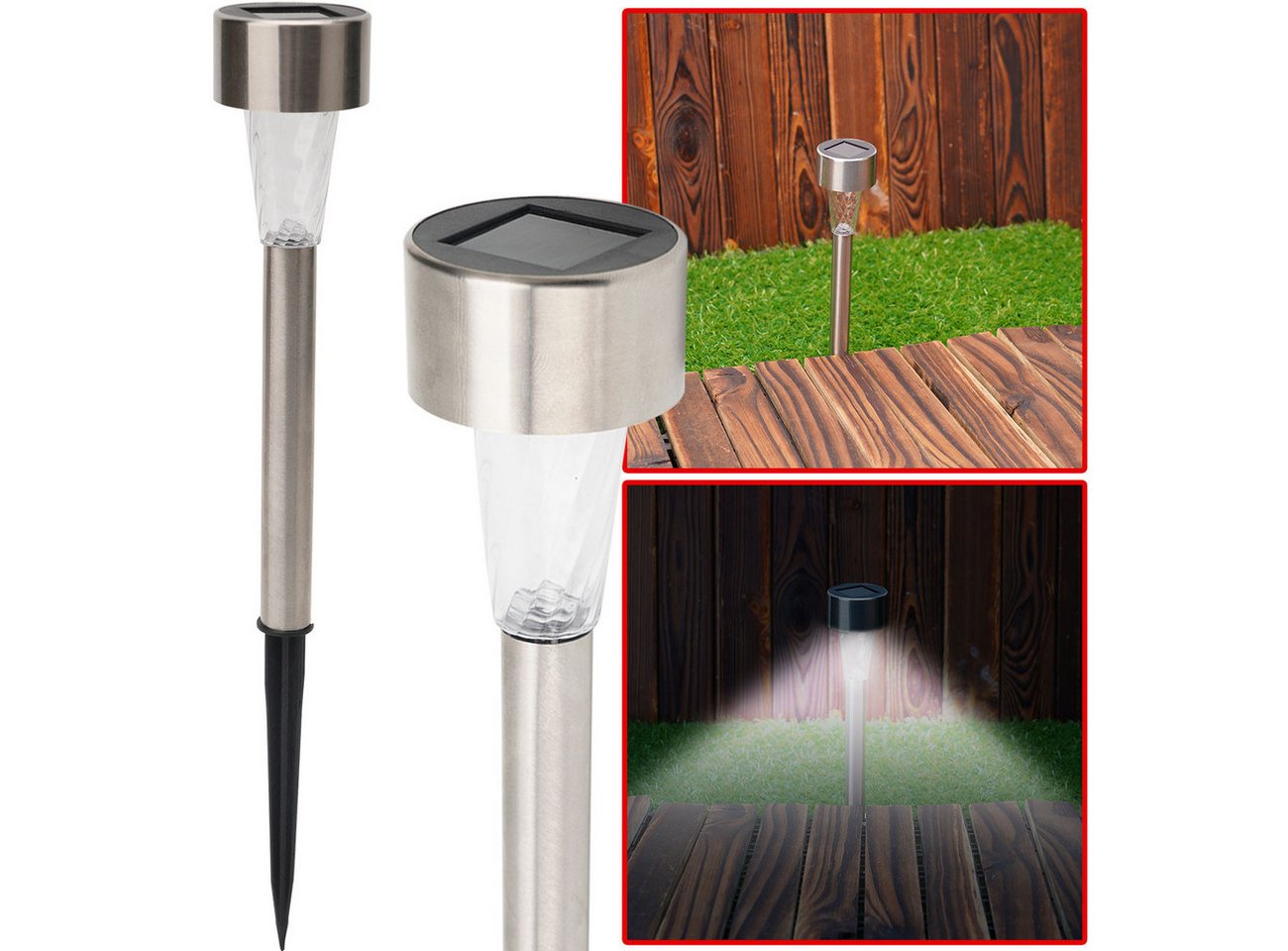 Casativo LED Solarleuchte Mini-LED Solarleuchten, Edelstahl-Erdspieß IP44 für Garten 16/32 St., LED fest integriert, bis zu 8h Licht/Dämmerungssensor/Ø x H: je 4,6 × 31,2 cm