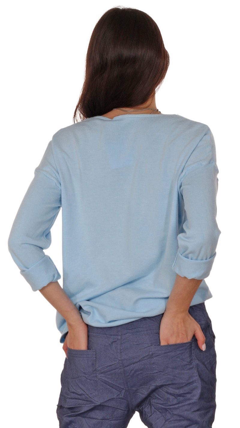 Jeansblau Charis Basicstyle Pullover Langarm V-Ausschnitt-Pullover Moda V-Ausschnitt