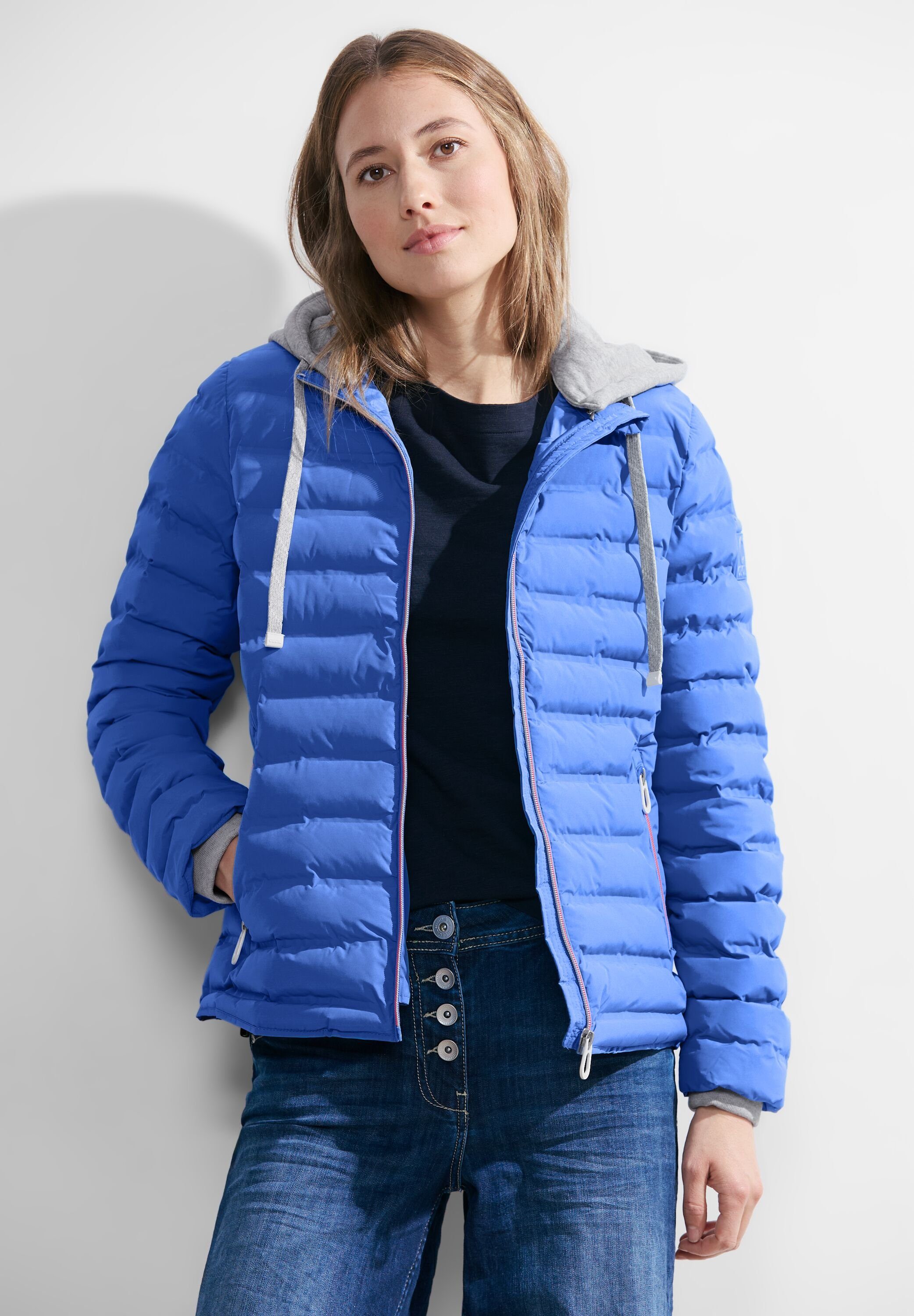 Cecil Outdoorjacke Cecil Kapuzen Steppjacke in Water Blue (1-St) Kapuze