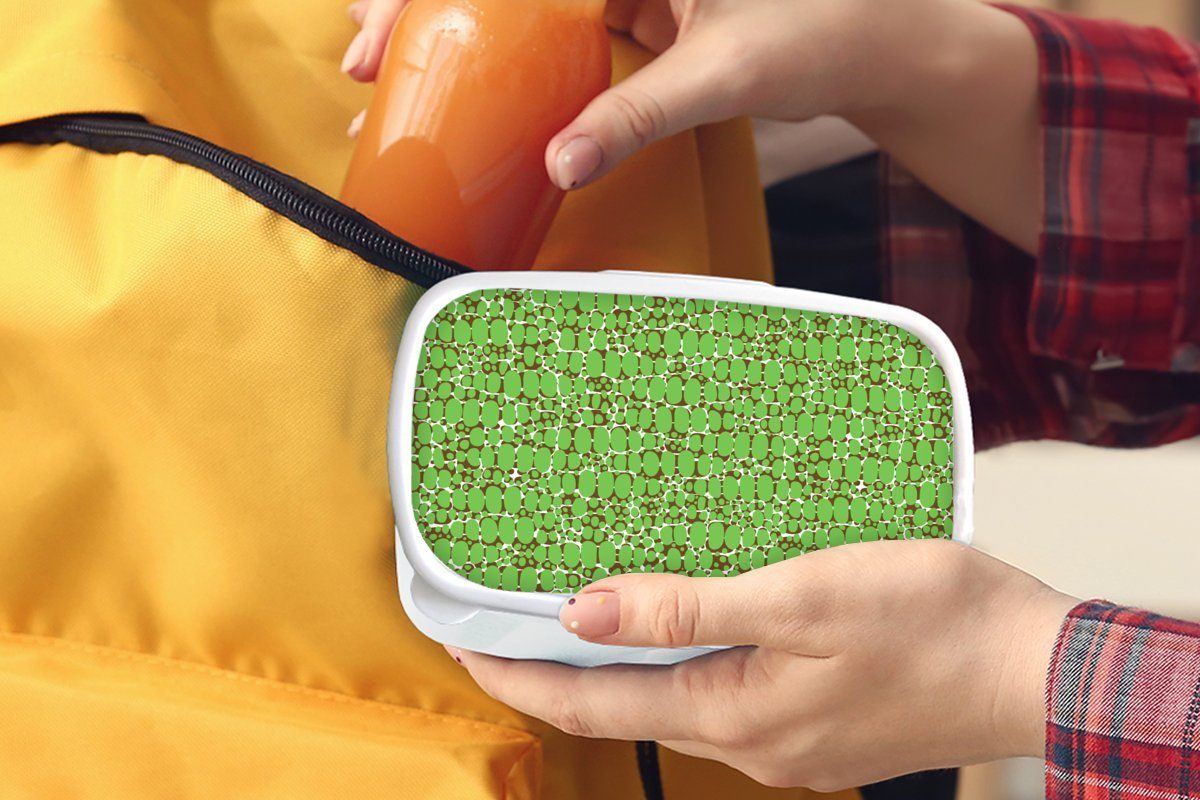 Kunststoff, Brotdose, (2-tlg), Brotbox MuchoWow Mädchen - Jungs Kinder - Textur - weiß und Erwachsene, Krokodil für Grün, für Muster Lunchbox und