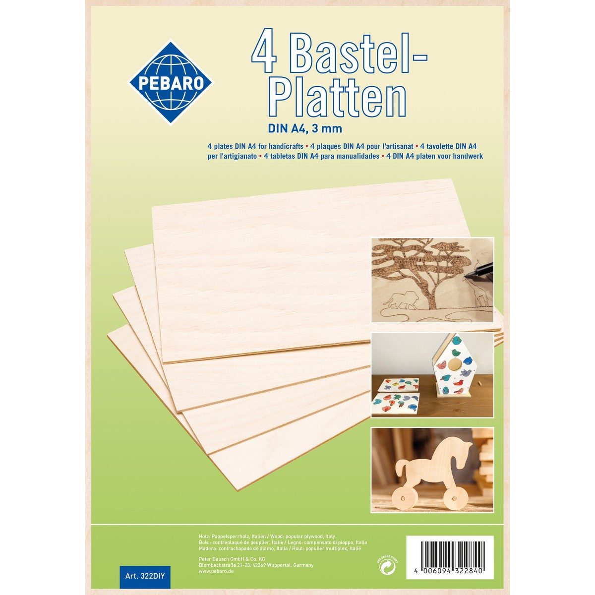 PETER BAUSCH Styropor-Teil Pebaro Bastelplatten Sperrholz natur DIN A4 4 Stück