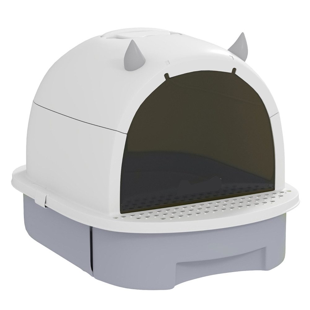 FANNOU Katzentoilette für Katzen bis 5kg, 40,5 x 52 x 39 cm, Katzentoilette mit Schaufel Bodenschublade Eingangspedal