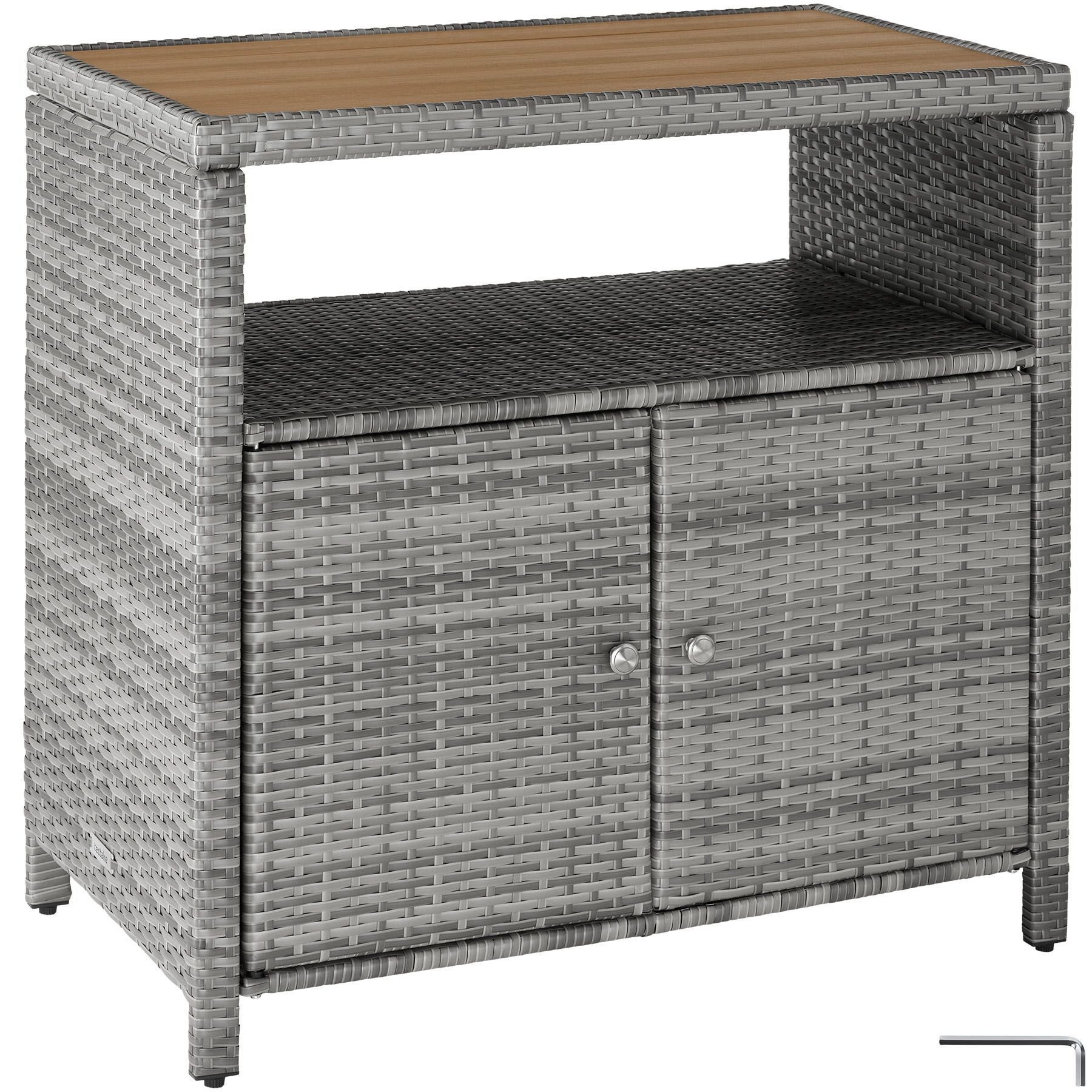 tectake Geräteschrank WPC-Schrank - wetterfest mit WPC-Lamellen in Holzoptik (GartenschrankMontagematerialMontageanleitung, 1-St., 1 St) fein geflochtenes Polyrattan