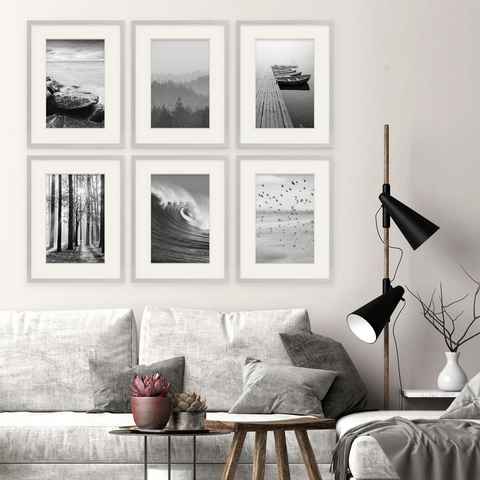 PHOTOLINI Bilderrahmen 6er Set 30x40 cm Modern Schmal mit Passepartout