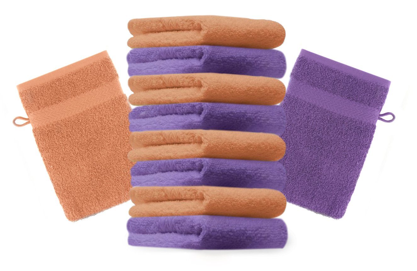 Betz Waschhandschuh 10 Stück Waschhandschuhe Premium 100% Baumwolle Waschlappen Set 16x21 cm Farbe lila und orange