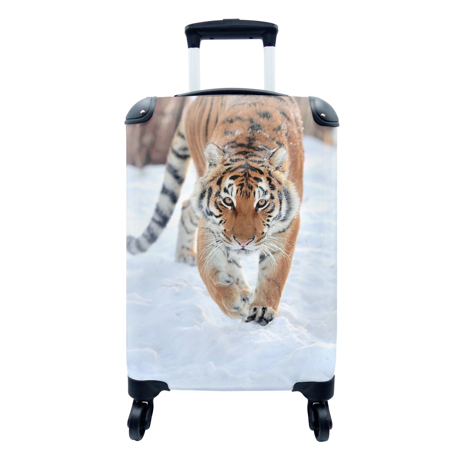 Tiger mit - Tiere, Rollen, Ferien, Handgepäckkoffer für Reisetasche Reisekoffer 4 - Handgepäck MuchoWow Trolley, rollen, Schnee