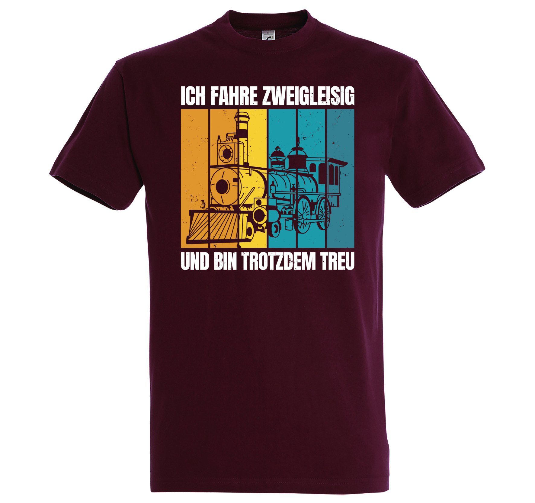 Youth Designz T-Shirt Zweigleisig Und Trotzdem Treu Herren Shirt mit lustigem Frontprint Burgund
