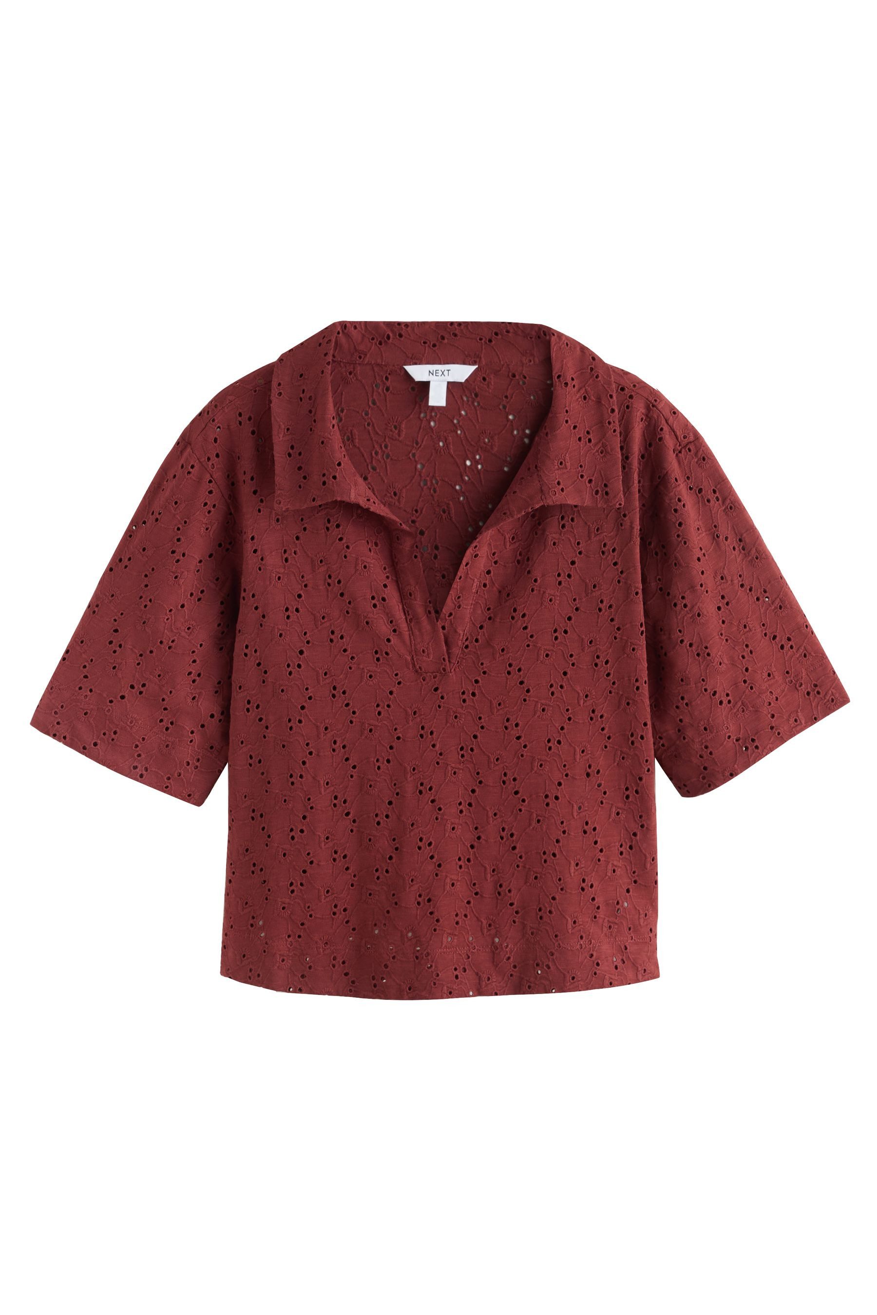 Next Poloshirt Kurzärmeliges Poloshirt mit Lochstickerei (1-tlg)