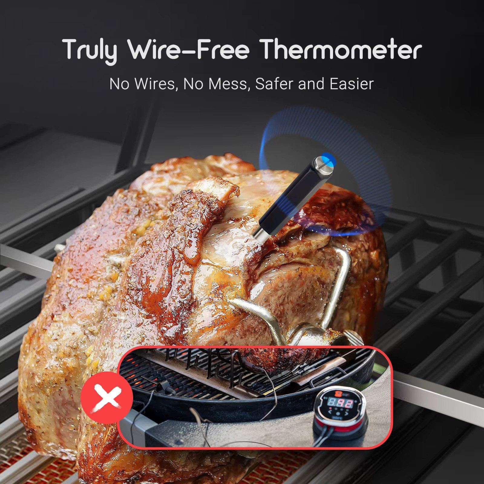 Athlix Grillthermometer Fleischthermometer Grill Thermometer Kabellos mit App, Bluetooth-Fleischthermometer, Zwei integrierte Sensoren