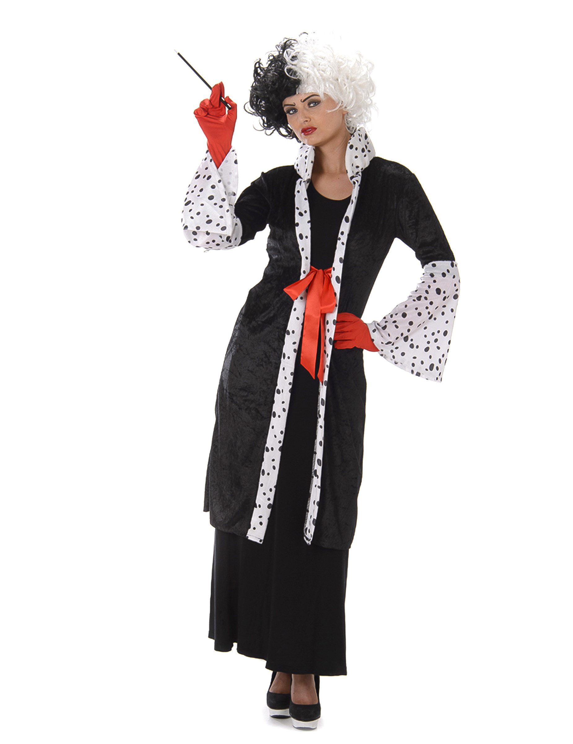 Kostüm Sexy Cruella Damenkostüm schwarz-weiß-rot