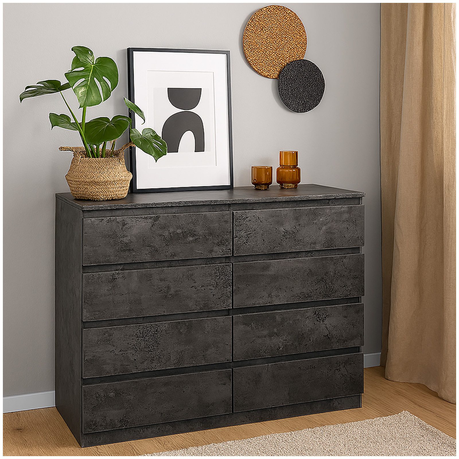 HTI-Living Sideboard Moderne Kommode mit 8 grifflosen Schubladen Beton (Stü günstig online kaufen