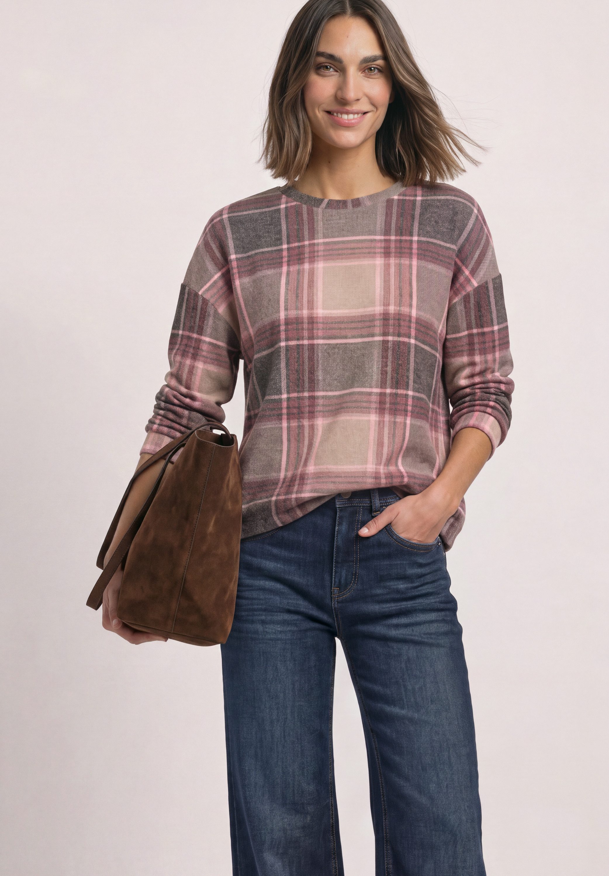 STREET ONE Langarmshirt mit Rundhals und Karomuster