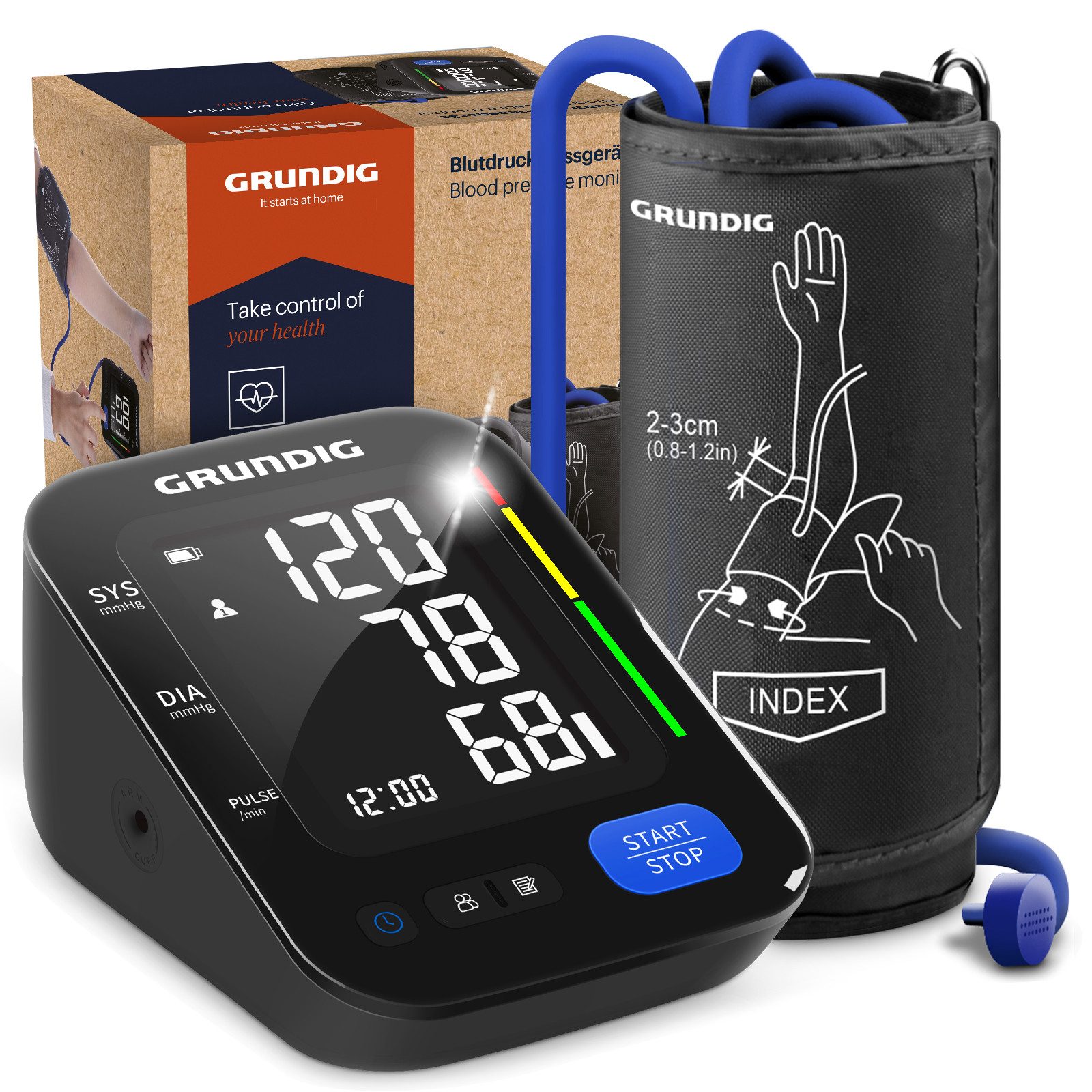 Grundig Blutdruckmessgerät Blutdruckmessgerät hochpräzise einfache Bedienung Oberarm, hochpräzise, einfachste Bedienung, perfekt ablesbar