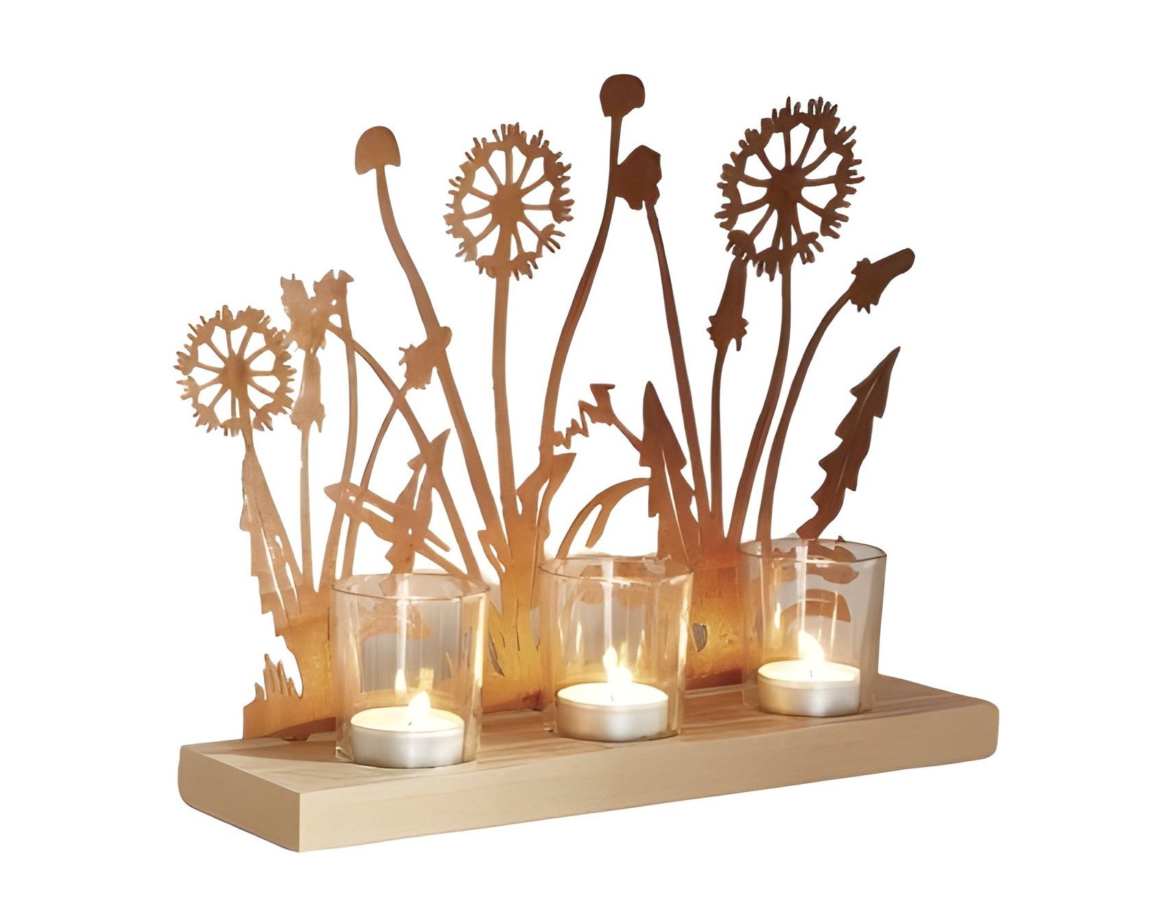 Teelichthalter Windlicht "Pusteblume" aus Metall mit Echtrost Finish, Kerzenhalter +