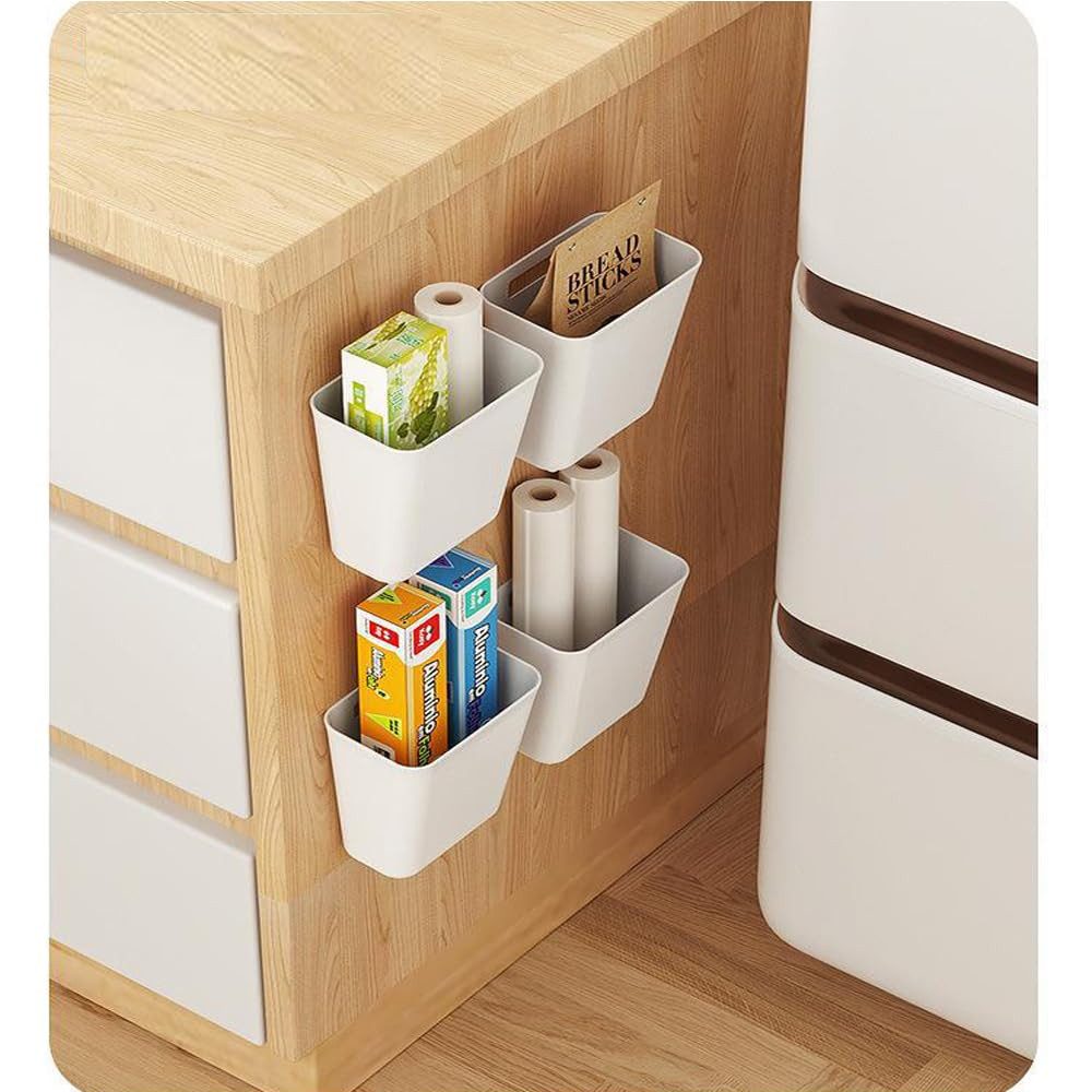 FOUORTUNATE-BEE Aufbewahrungsbox 4 Stück Küchenschranktür-Aufbewahrungsbox (Selbstklebende Wandmontierte Organizer für Schrank, Badezimmer, Kühlschrank - Kleine – Bild 4 von 5