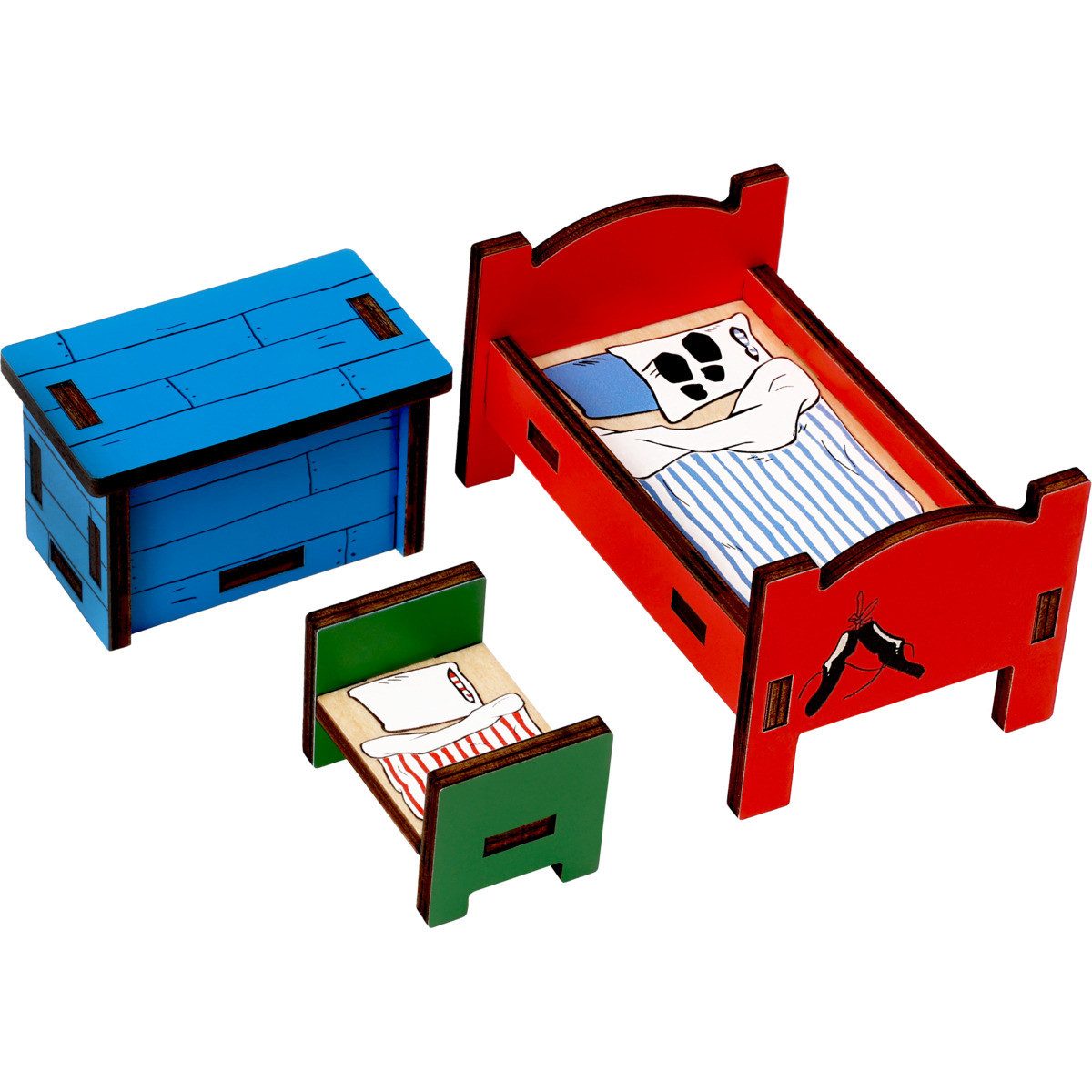 Pippi Langstrumpf Puppenhausmöbel Schlafzimmer Mädchen (3tlg)