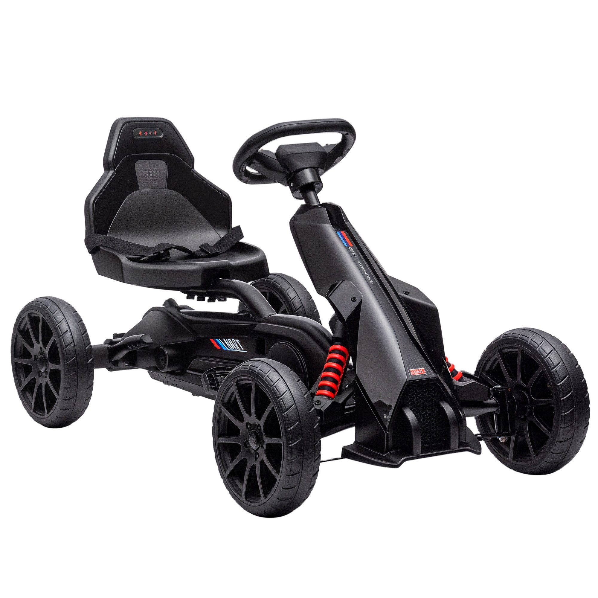 HOMCOM Go-Kart Tretauto, Tretfahrzeug mit Handbremse, verstellbarem Sitz, für Kinder, Schwarz