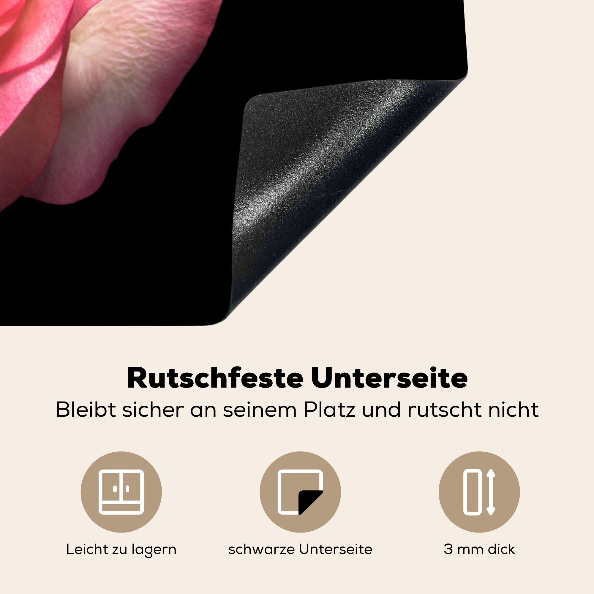81x52 - tlg), für Herdblende-/Abdeckplatte die Blätter, cm, Rosa Schutz - (1 Vinyl, Induktionskochfeld Rose Ceranfeldabdeckung MuchoWow küche,