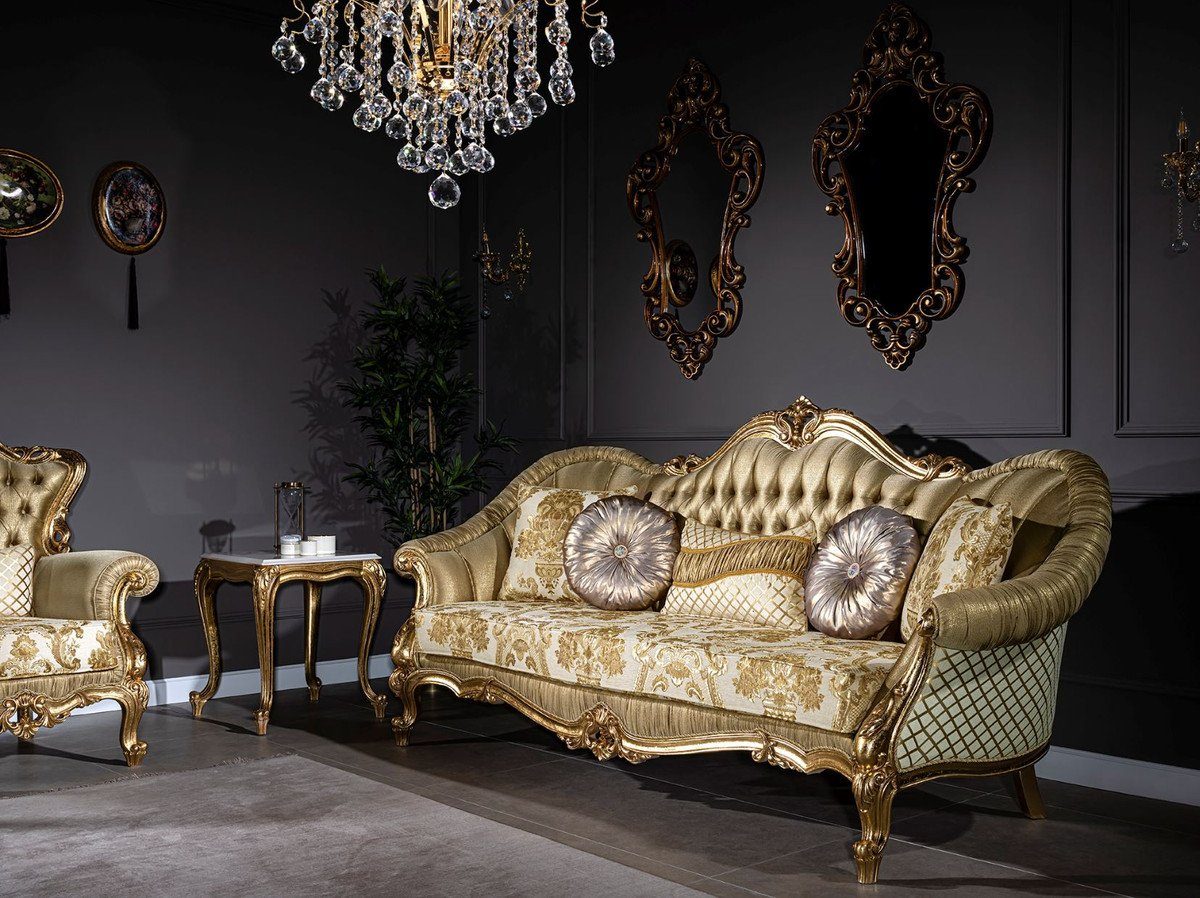 x Padrino 87 Weiß Sofa 256 Wohnzimmer Gold Luxus mit Wohnzimmer dekorativen Möbel - Barockstil Sofa im 120 Prunkvolles H. - Barock Sofa / Casa Kissen cm x