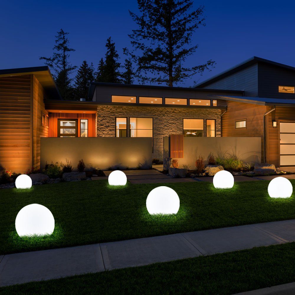 etc-shop LED Gartenleuchte, LED-Leuchtmittel fest verbaut, 6er Set LED Außen Solar Lampen 10cm Kugel Design Erd Spieß Steck