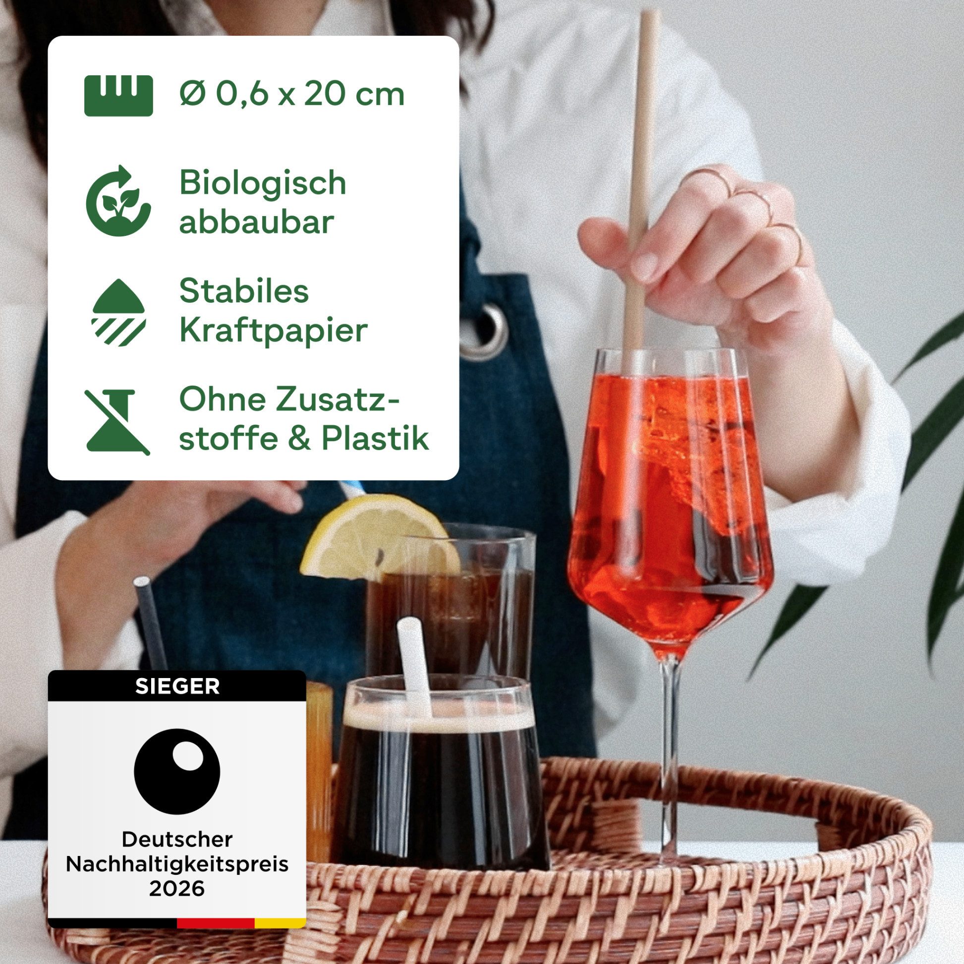 wisefood Trinkhalme 500-tlg., Papier-Strohhalme, braun, Ø 0,6 x 20 cm, (500-tlg)