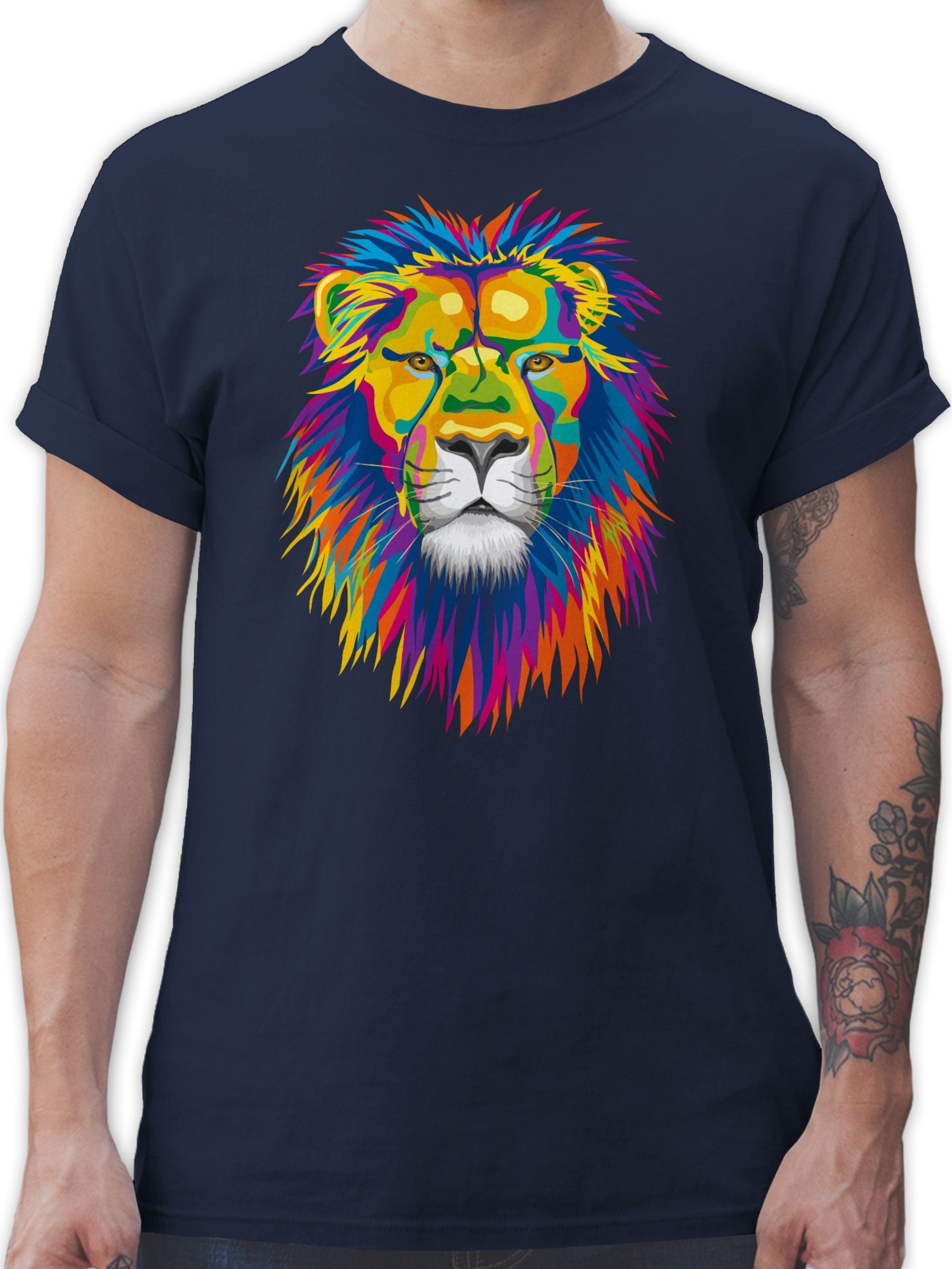 Shirtracer T-Shirt Löwe Lion Dschungel Deko Wildnis 01 Navy Blau