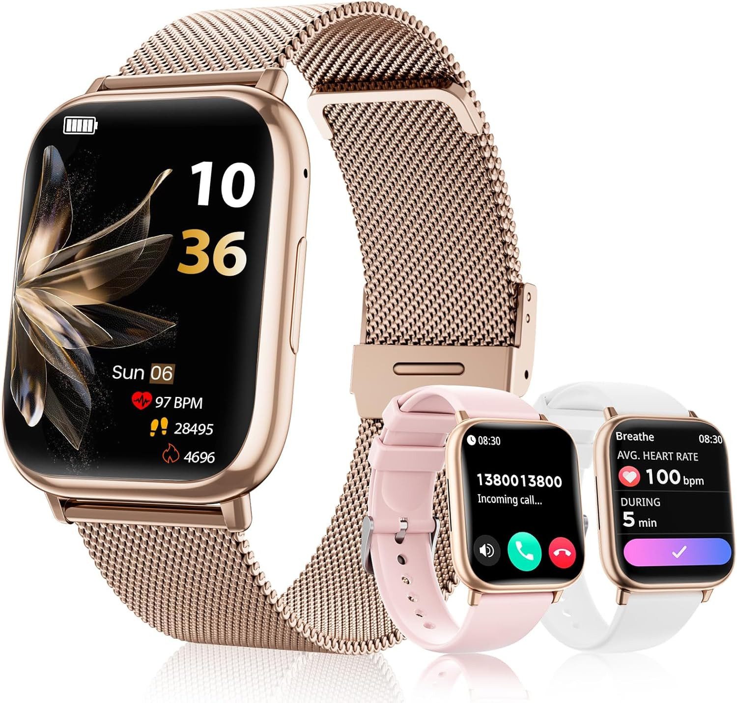 SLOKSFil G91 Smartwatch (4,6 cm, android ios), SMARTWATCH FÜR DAMEN MIT BLUETOOTH-TELEFONIE UND FITNESSFUNKTIONEN