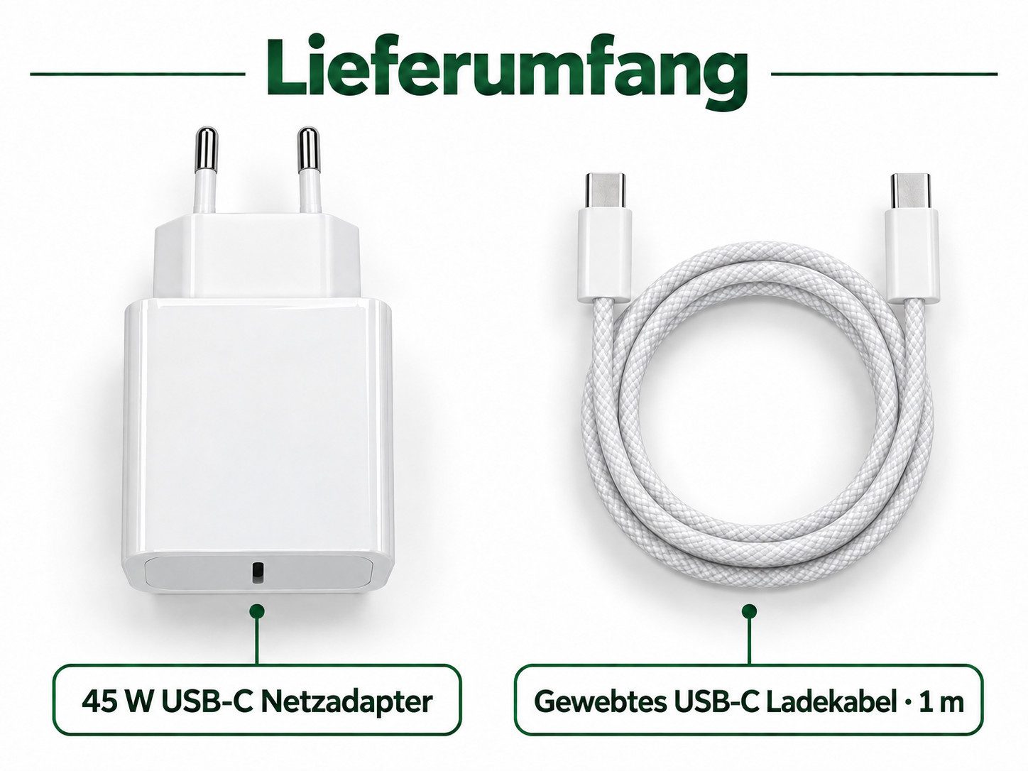 Ventarent 45W USB-C Ladeset mit Gewebekabel für Samsung Galaxy Smartphone-Ladegerät (3000 mA, Set, 2-tlg., mit USB-C-auf-USB-C-Gewebekabel, 45 W, Power Delivery – Bild 5 von 5